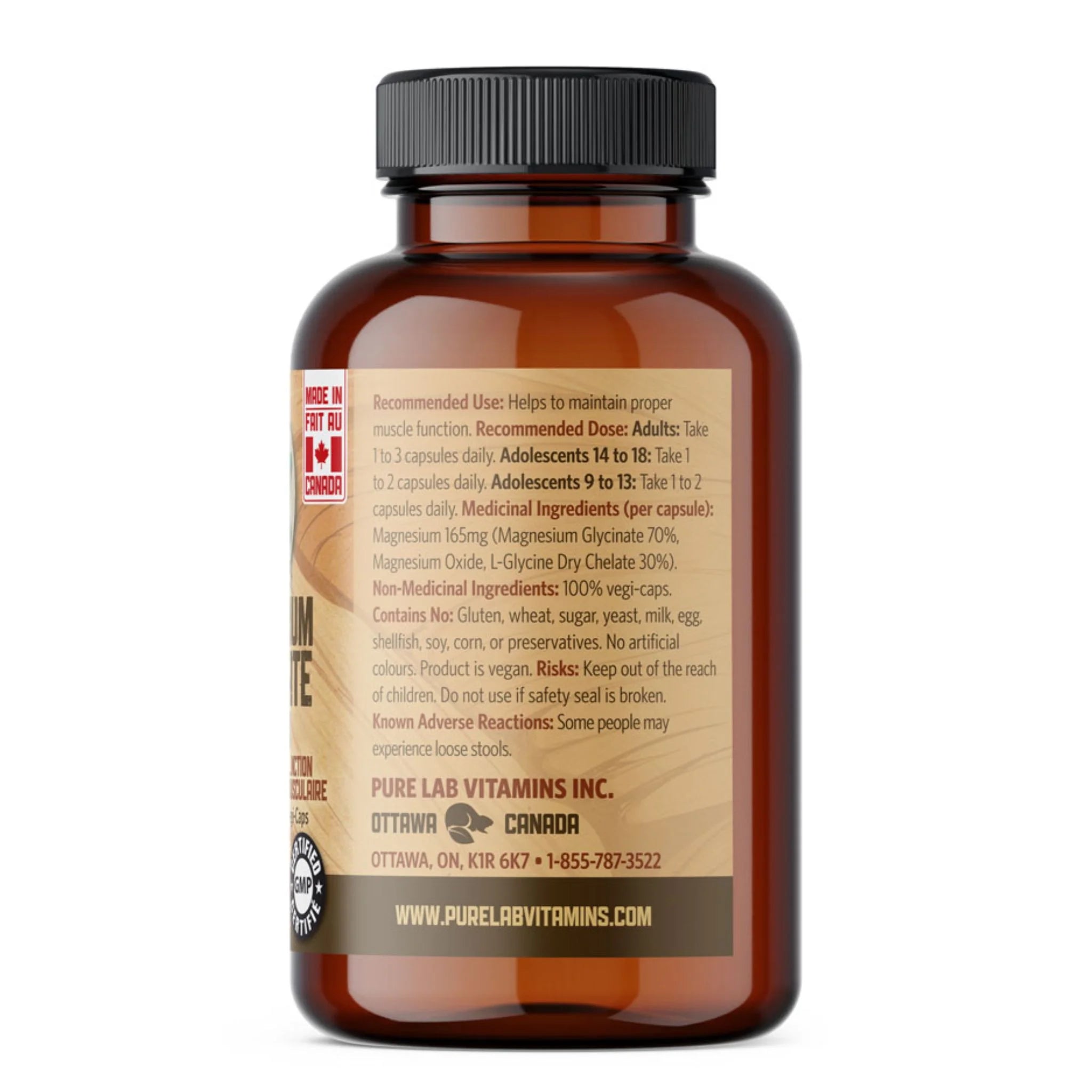 Pure Lab Vitamins Magnesium Glycinate 120 v - caps - Nature's Source Inc