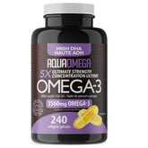 AquaOmega Omega - 3 5X Ultimate Strength DHA Softgels 240 Softgels - Help Protect Against Joint Pain And Stiffness, Promotes Heart Health, Help Bones From Becoming Vulnerable While Helping To Maintain Their Essential Minerals - Nature's Source Inc