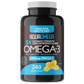AquaOmega Omega - 3 5X Ultimate Strength EPA 3456mg 240 Softgels - Ideal For Supporting Heart Health, Inflammation And Bone Frailty, Made Exclusively From Wild - Caught Fish, Ensures Optimal Absorption - Nature's Source Inc