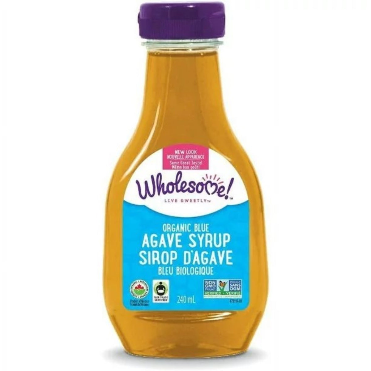 Wholesome Organic Blue Agave Sweetner 240ml - Syrup for Sweetening Beverages, Dissolves Quickly in Cold Beverages, Low Glycemic Sweetener