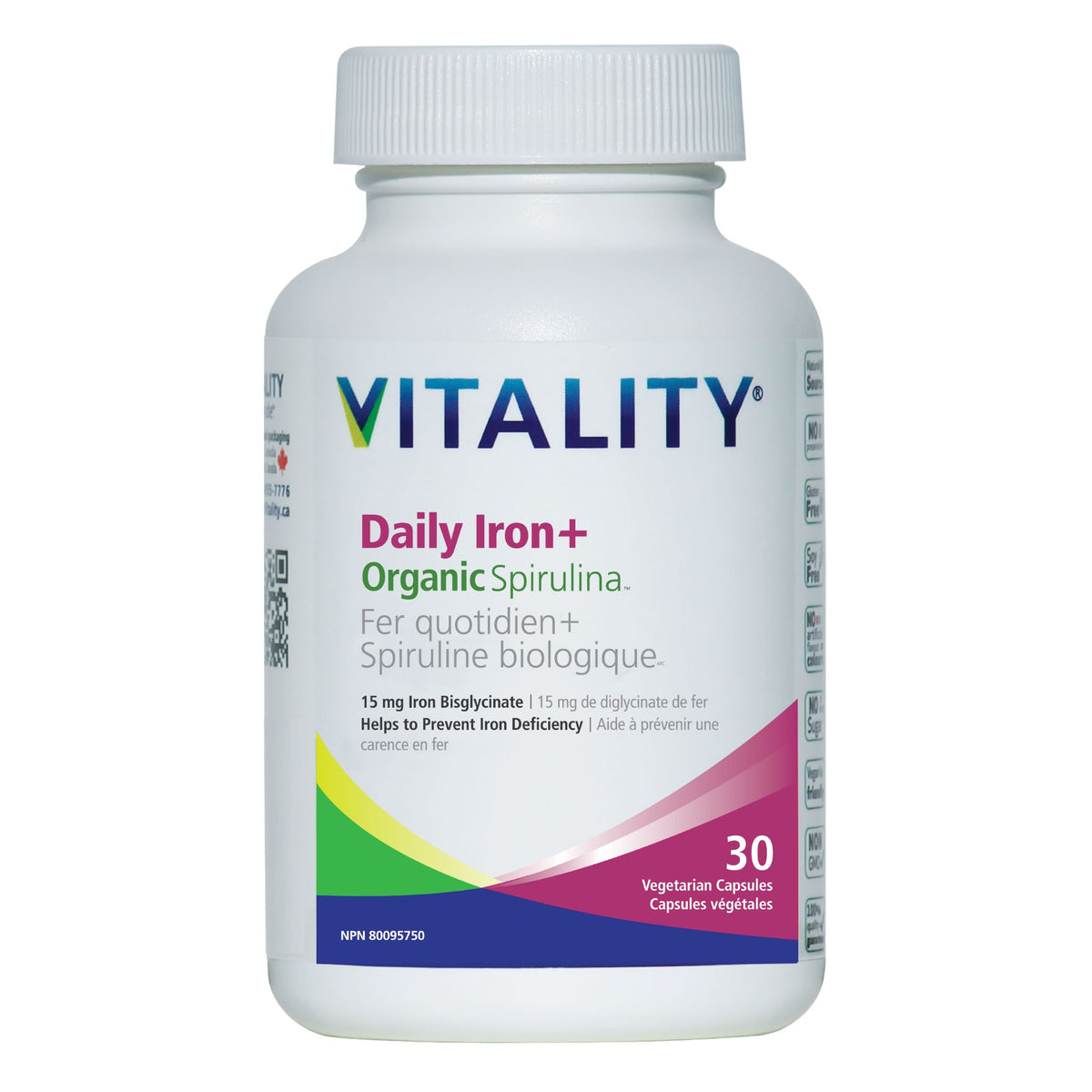 Vitality Daily Iron+Organic Spirulina 30 Capsules - Nature's Source Inc