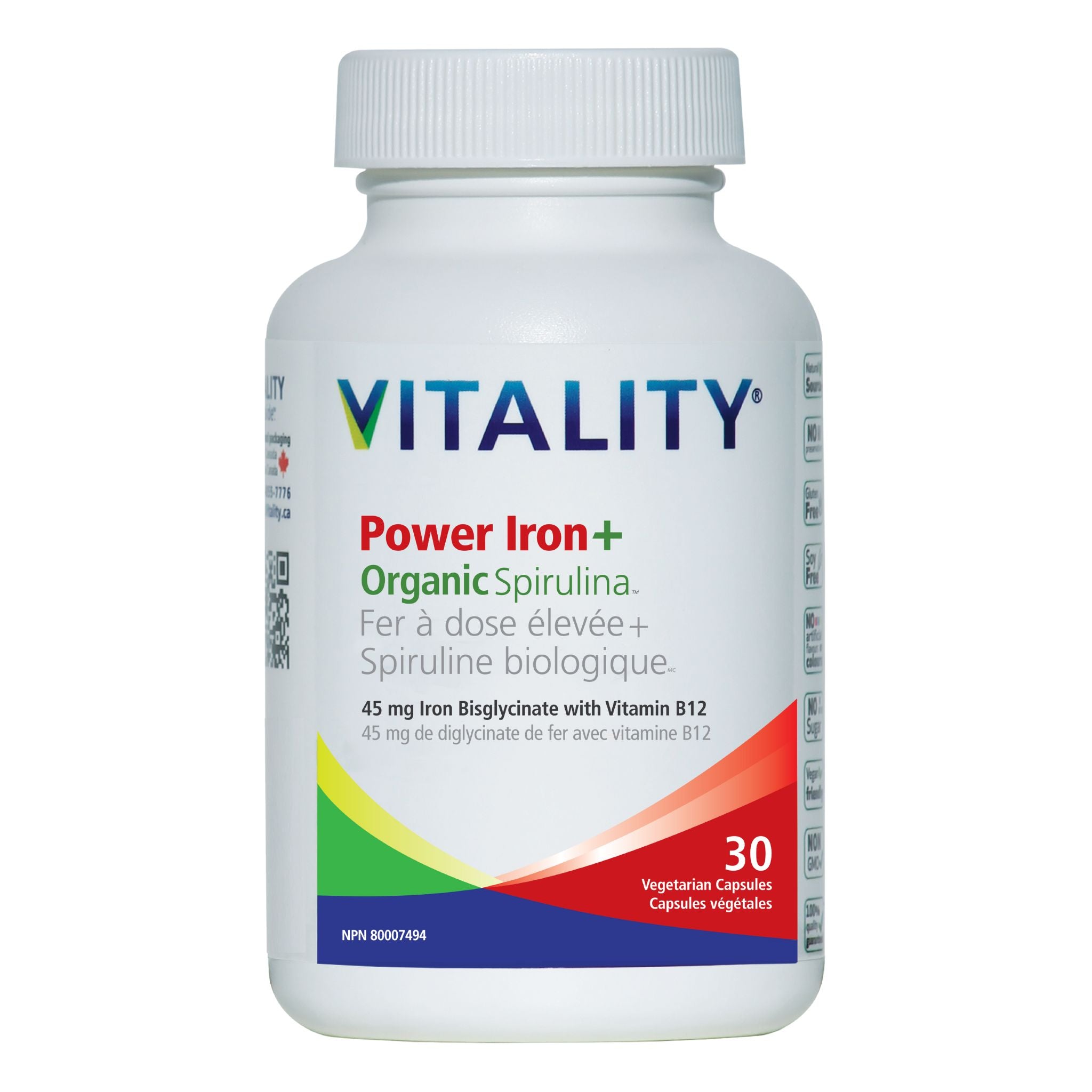 Vitality Power Iron + Organic Spirulina 30 Capsules - Nature's Source Inc