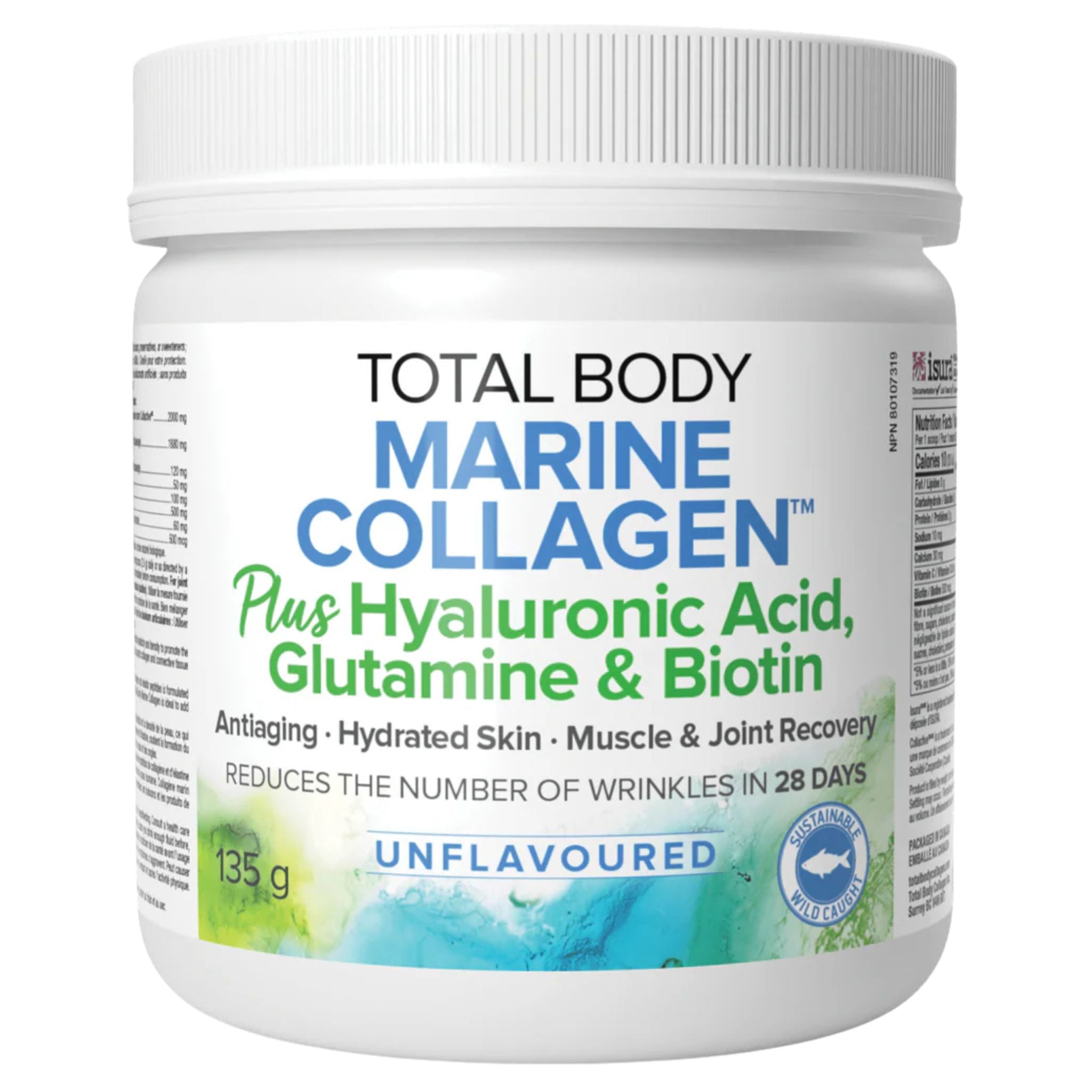 Total Body Marine Collagen Plus Hyaluronic Acid, Glutamine, & Biotin Unflavoured Powder 135g - Nature's Source Inc
