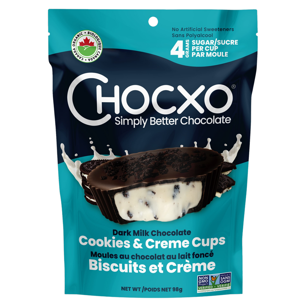 Chocxo Dark Milk Chocolate Cookies Creame Cups 98g - A Creamy Vanilla Center That’s Swirled With Crunchy, Gluten-Free Chocolate Cookie Bits, Tastes Like Favorite Cookies And Ice Cream