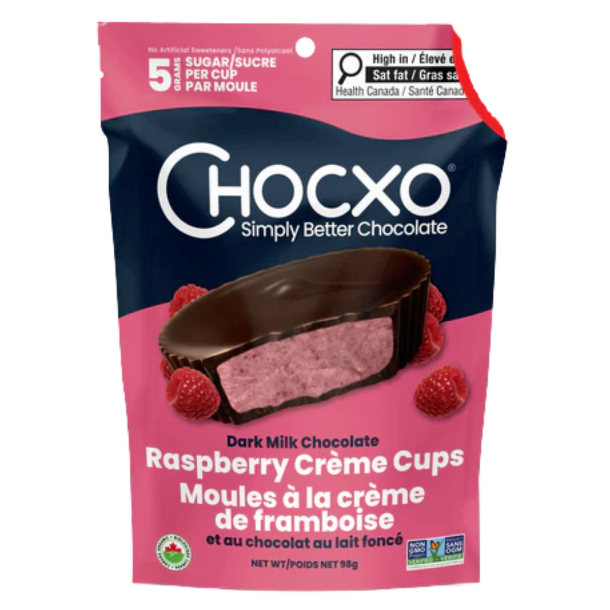 Chocxo Dark Milk Chocolate Raspberry Crème Cups 98g - Nature's Source Inc