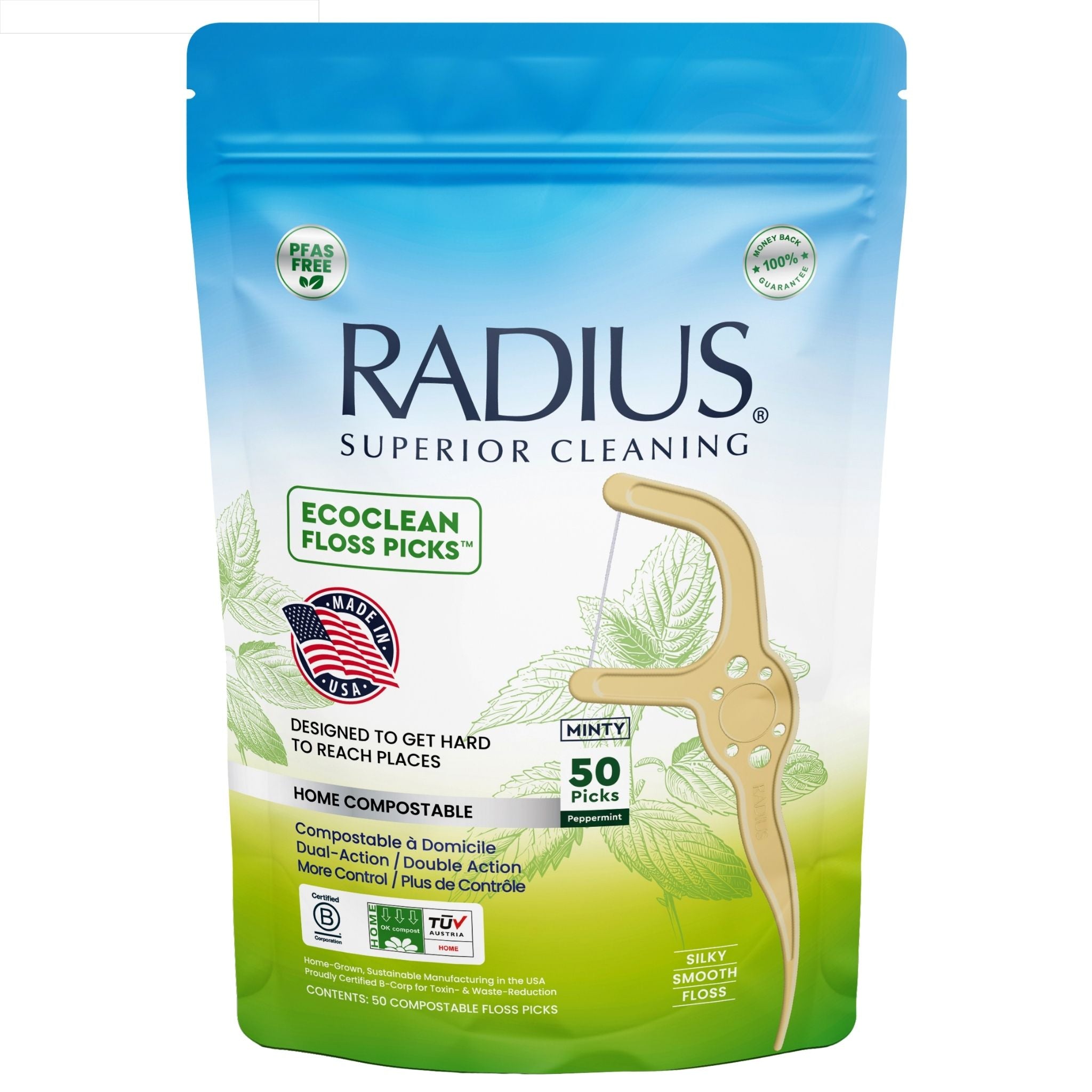 Radius Corporation EcoClean Adult Floss Picks 50 Count - Nature's Source Inc