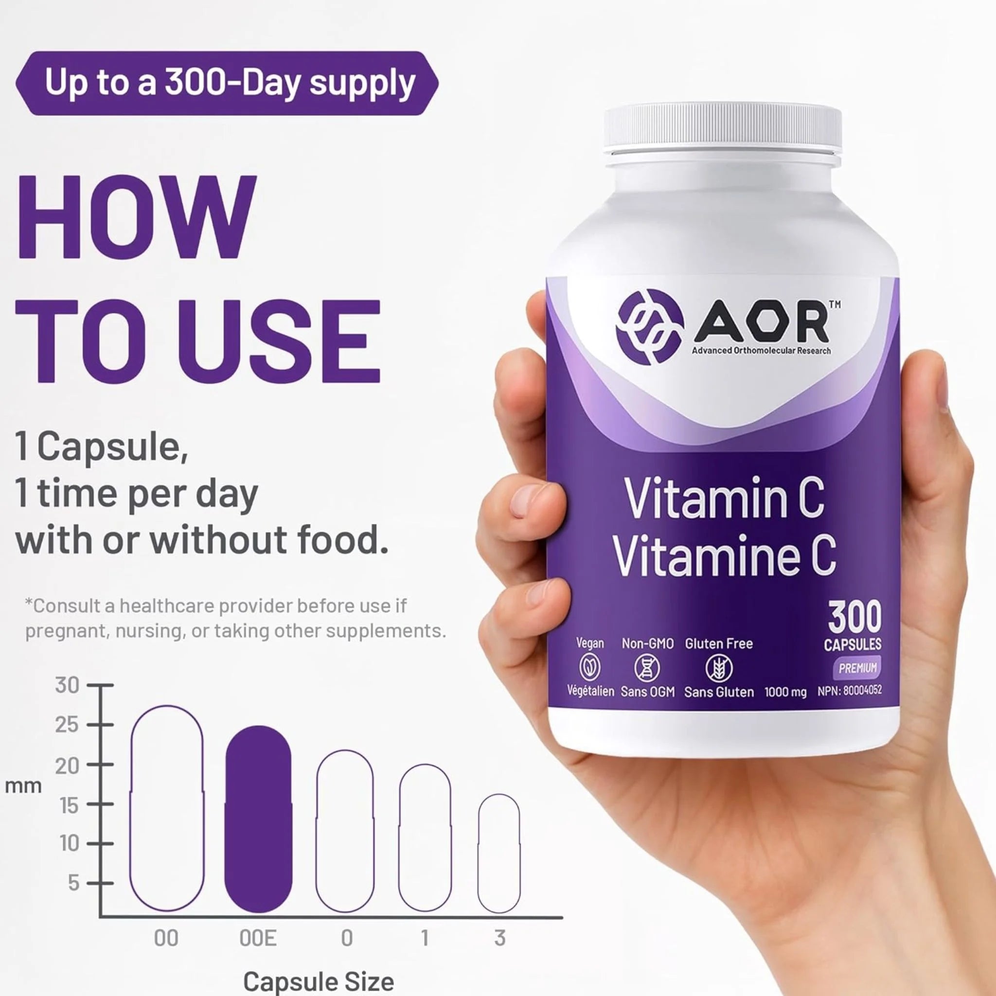 AOR Pro Vitamin C 1000mg 300 Veg - Caps - Nature's Source Inc