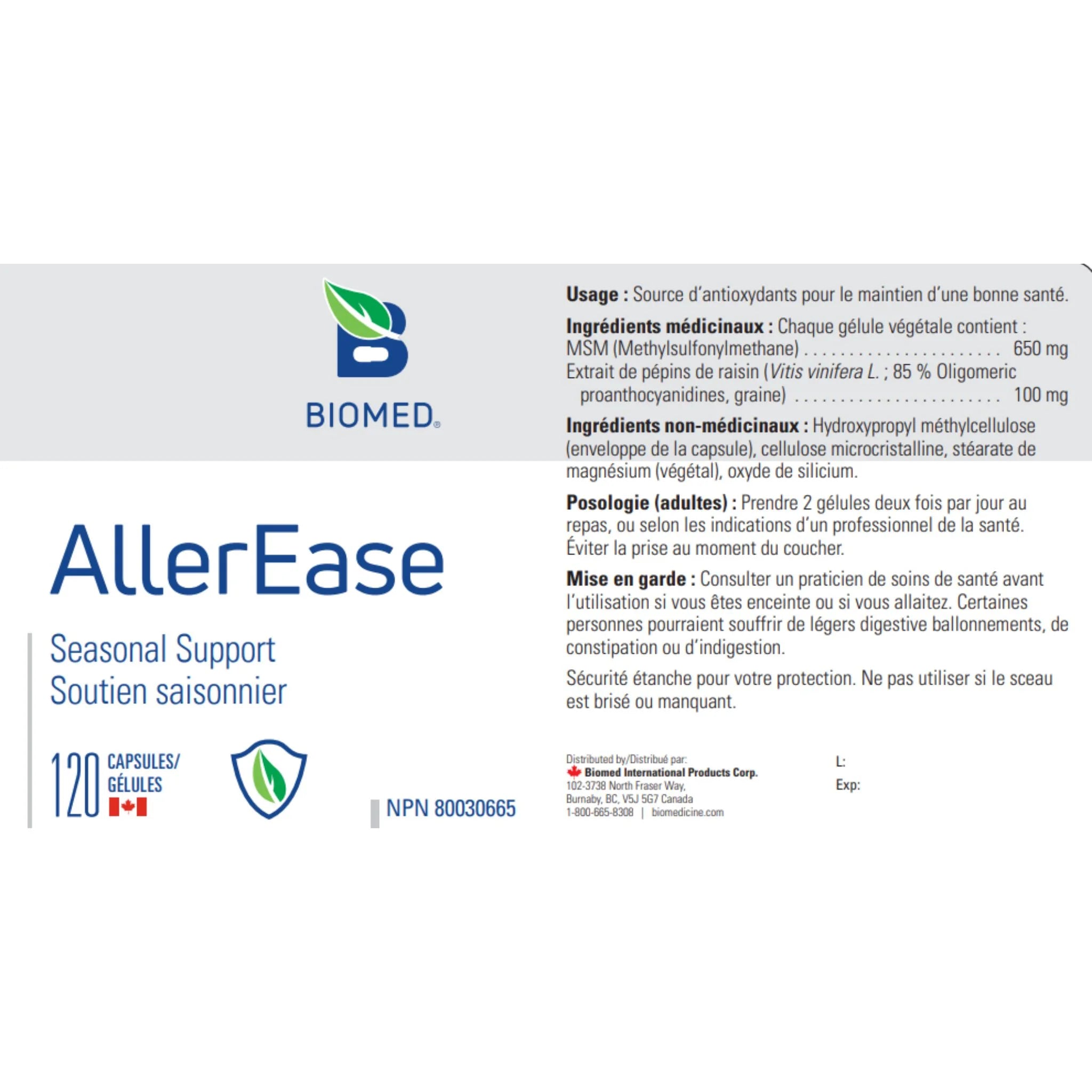 Biomed AllerEase 120 Capsules - Nature's Source Inc