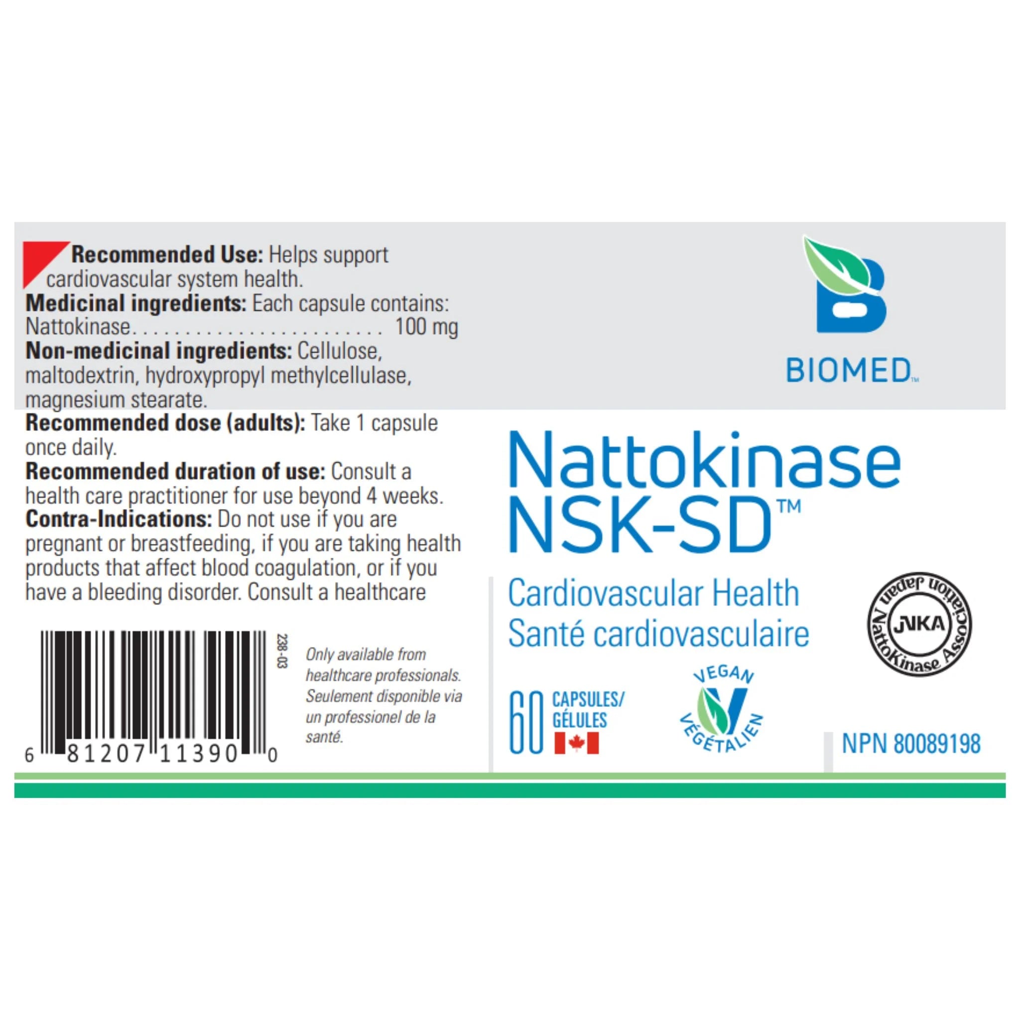 Biomed Nattokinase NSK SD 60 Capsules - Nature's Source Inc