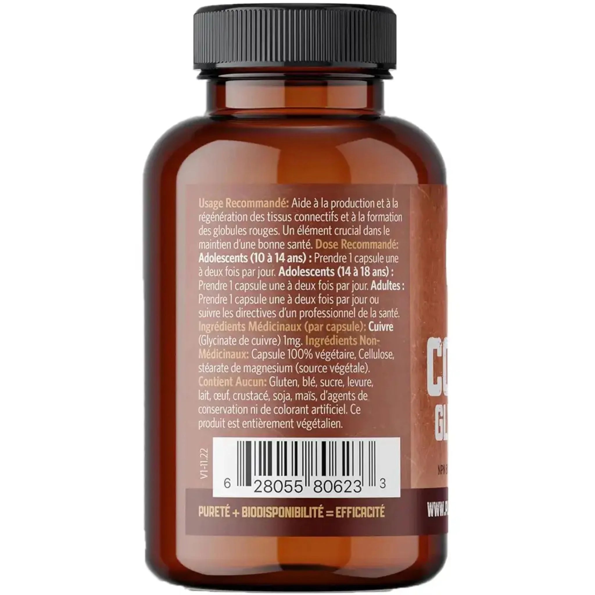 Pure Lab Vitamins Copper Glycinate 1mg 60 Vegan Capsules