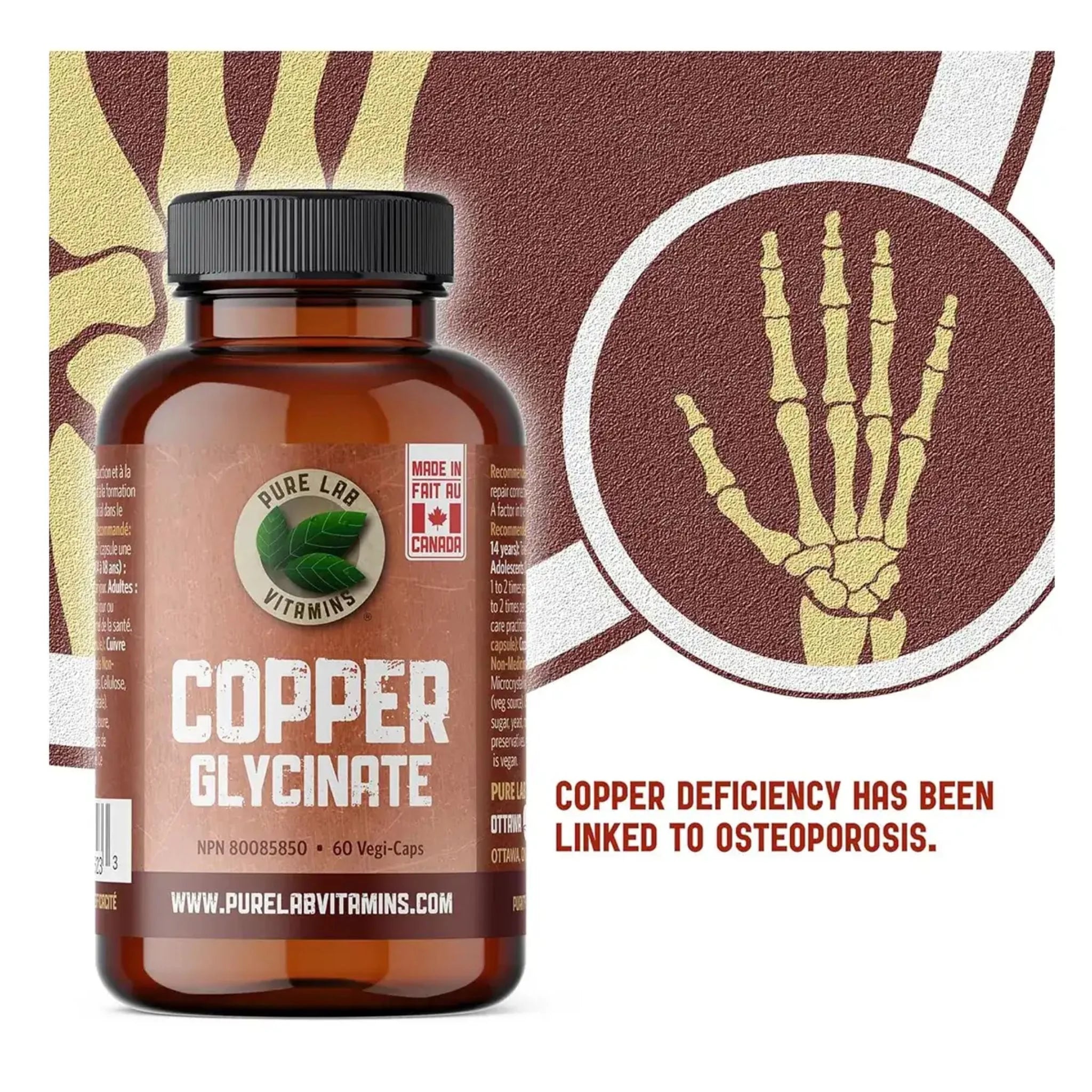 Pure Lab Vitamins Copper Glycinate 1mg 60 Vegan Capsules