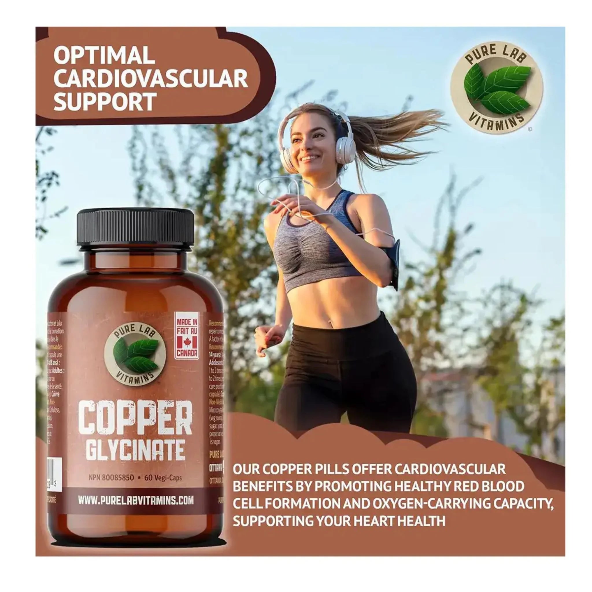 Pure Lab Vitamins Copper Glycinate 1mg 60 Vegan Capsules