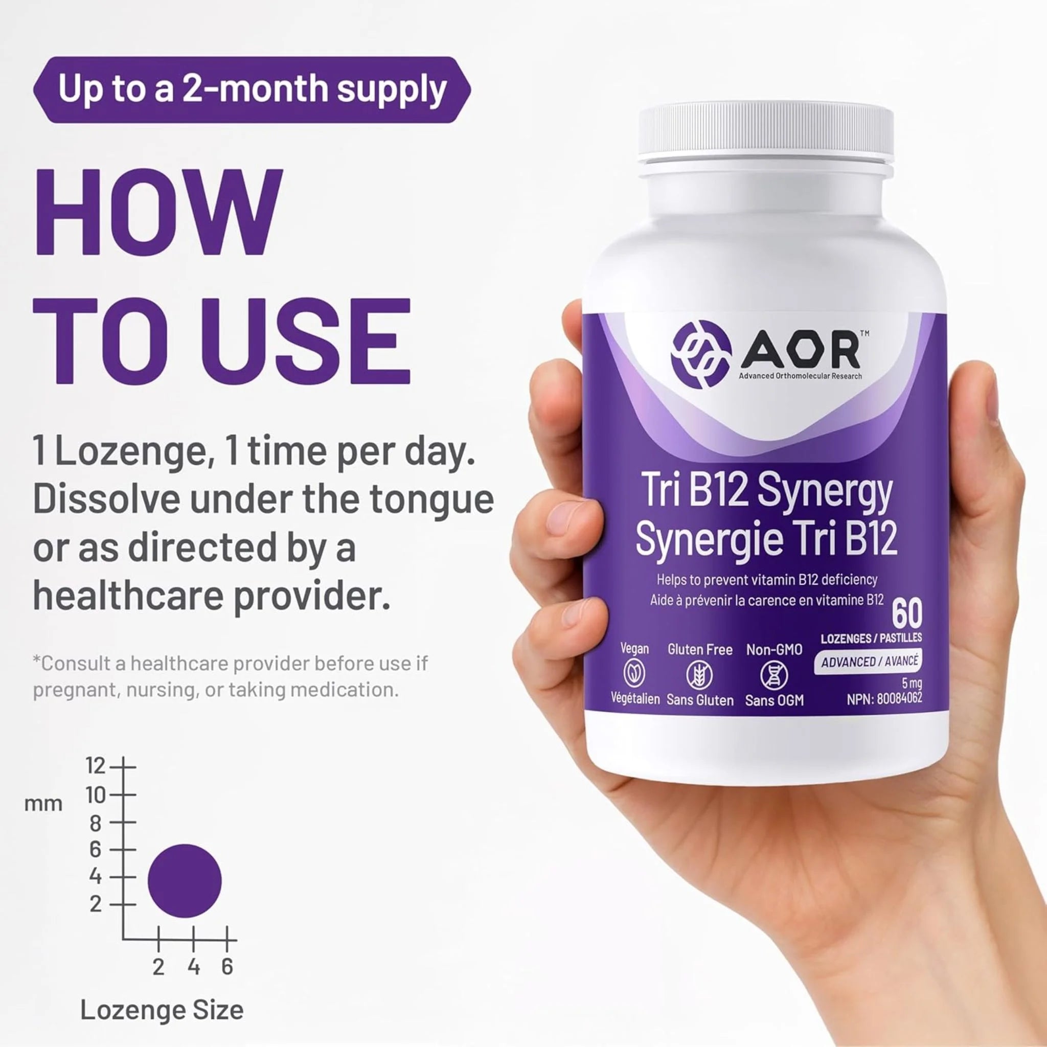 AOR Pro TRI-B12 Synergy 60 Lozenges