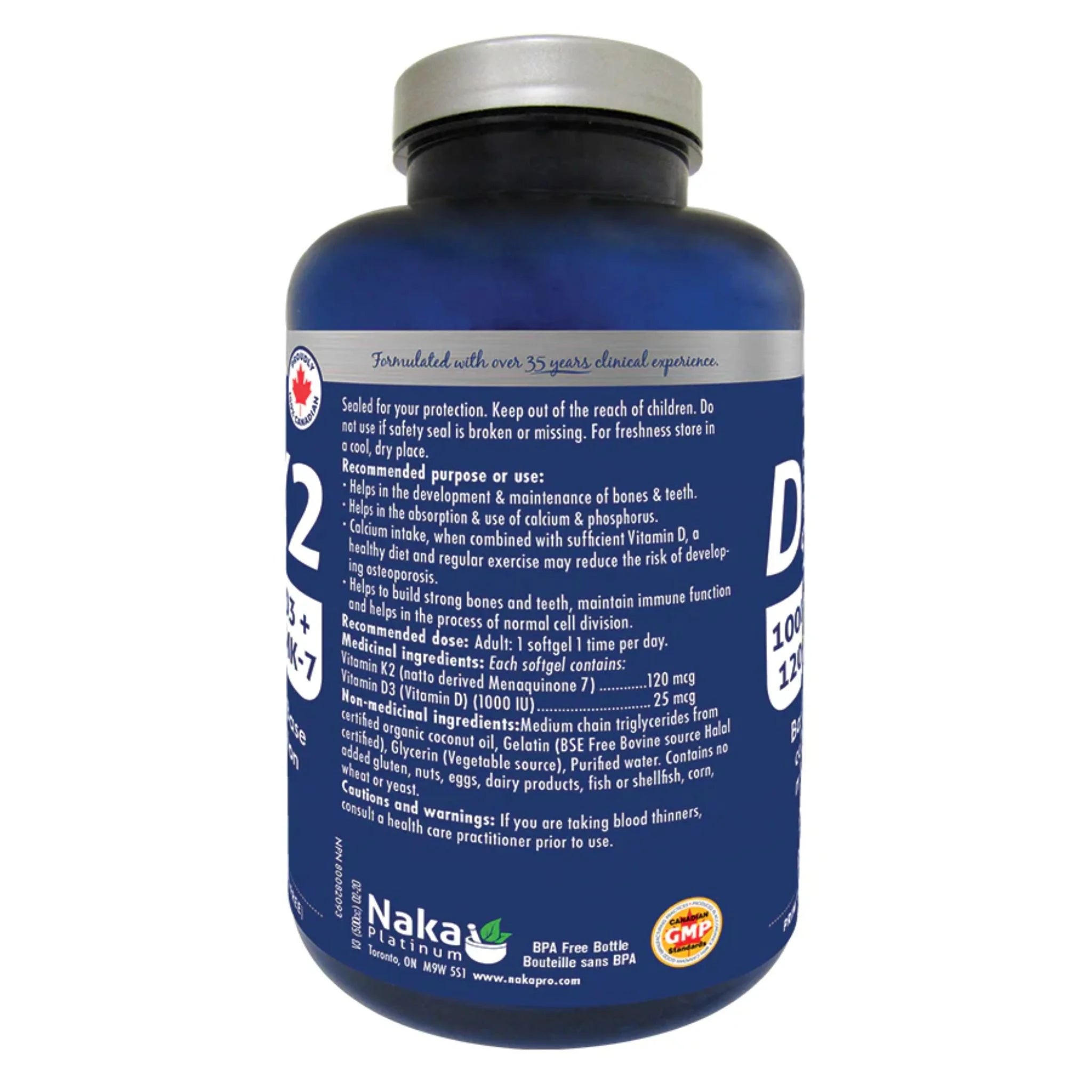 Naka Platinum D3+K2, 150 Softgels - Nature's Source Inc