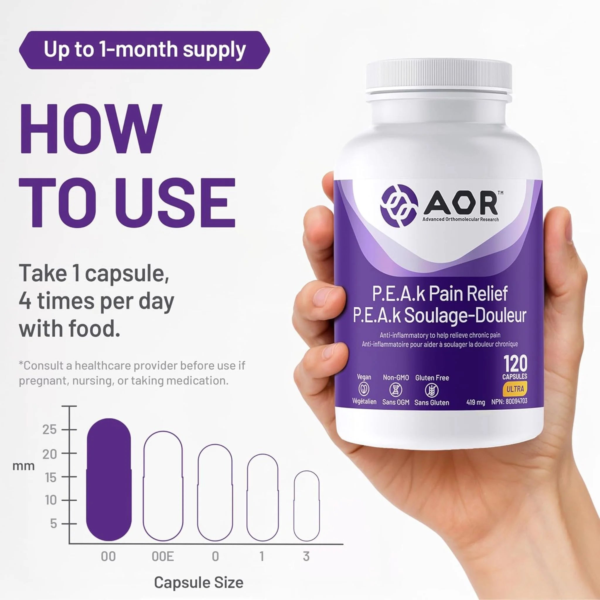 AOR P.E.A.k Pain-Relief 419mg 120 Capsules