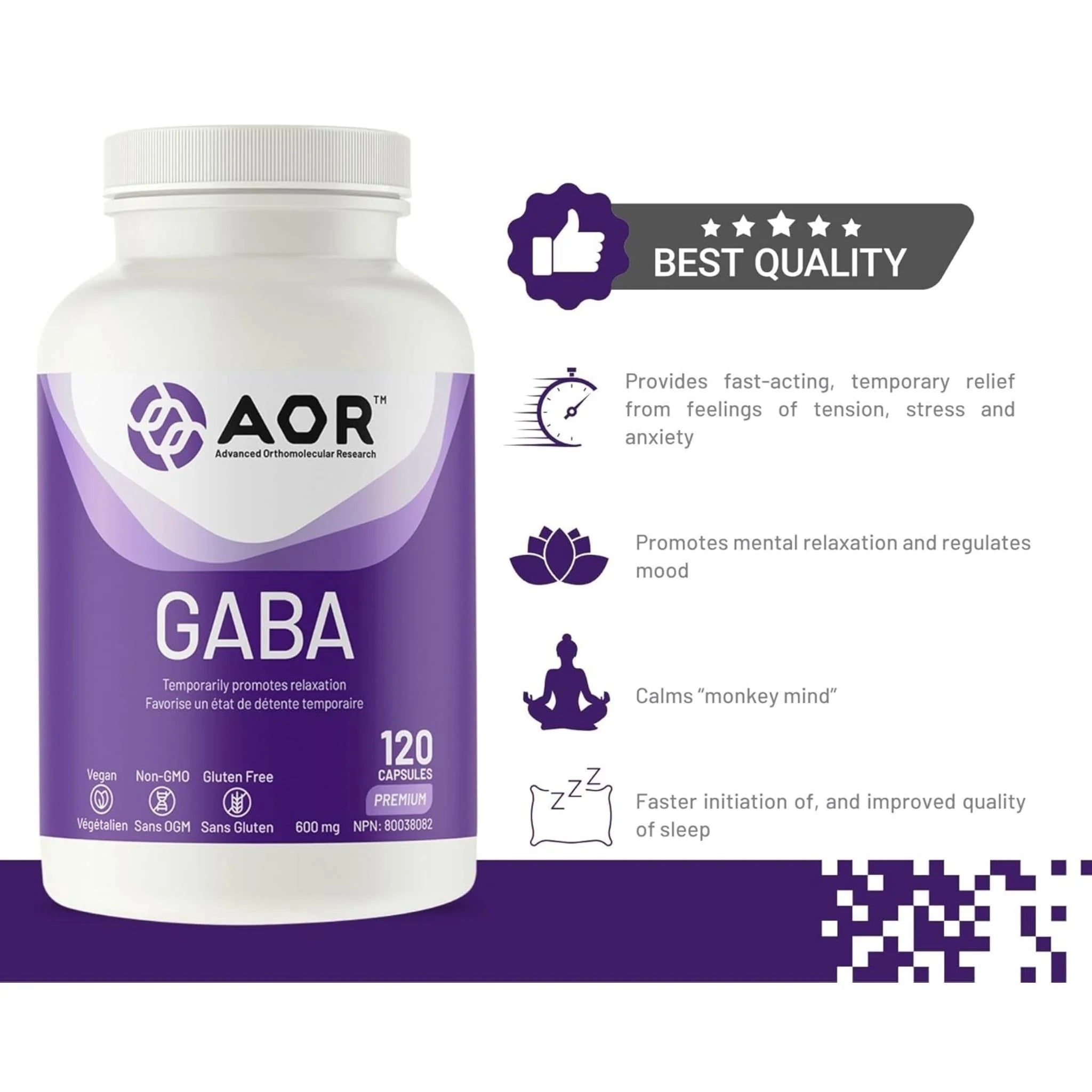 AOR GABA (Stress & Anxiety) 120 Vegan Capsules - Nature's Source Inc