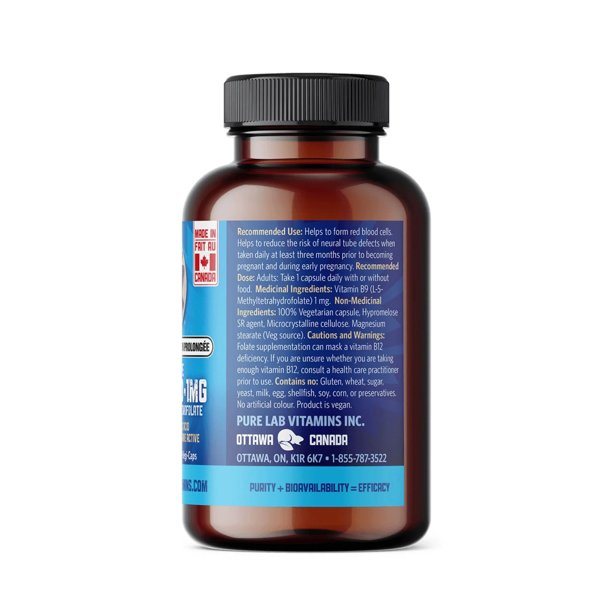 Pure Lab Vitamins Bioactive Folic Acid 1mg SR 60ct