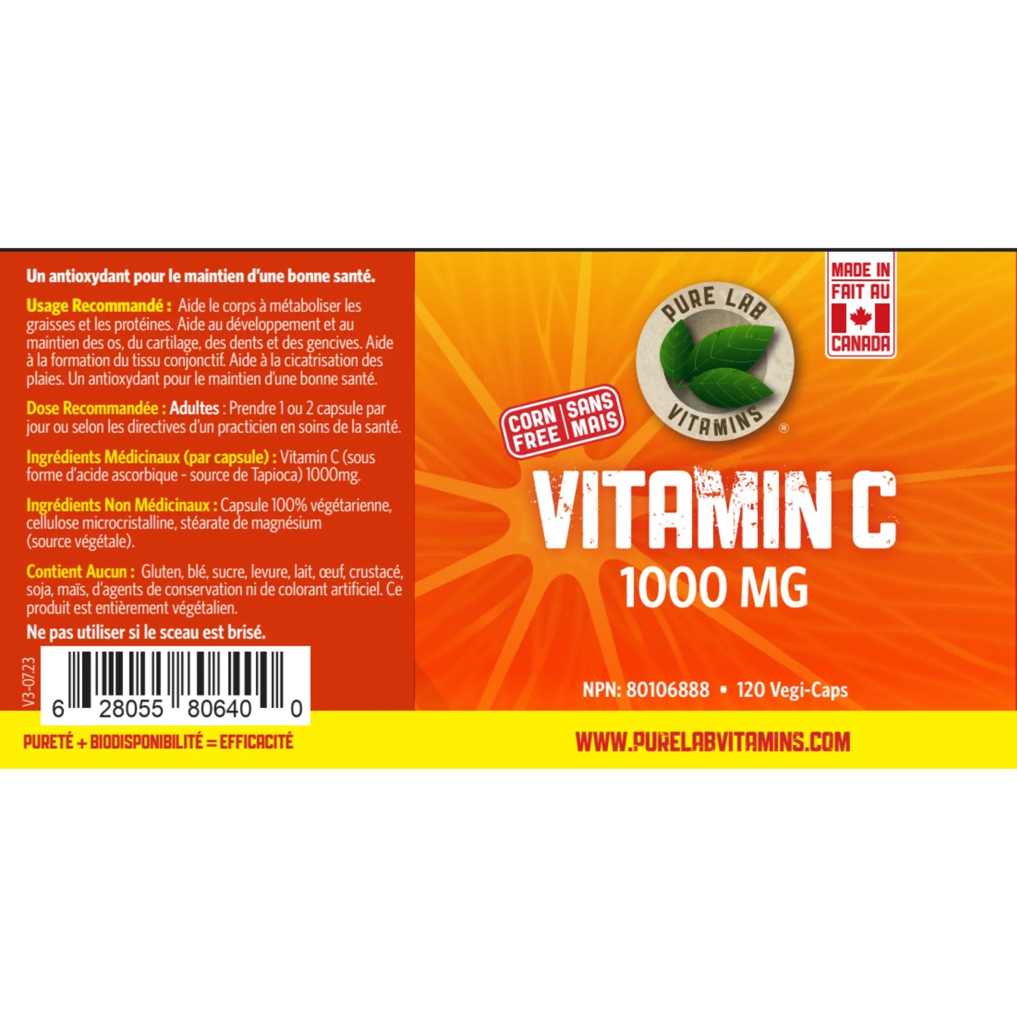 Pure Lab Vitamins Vitamin C 1000mg 120 Vegan Capsules