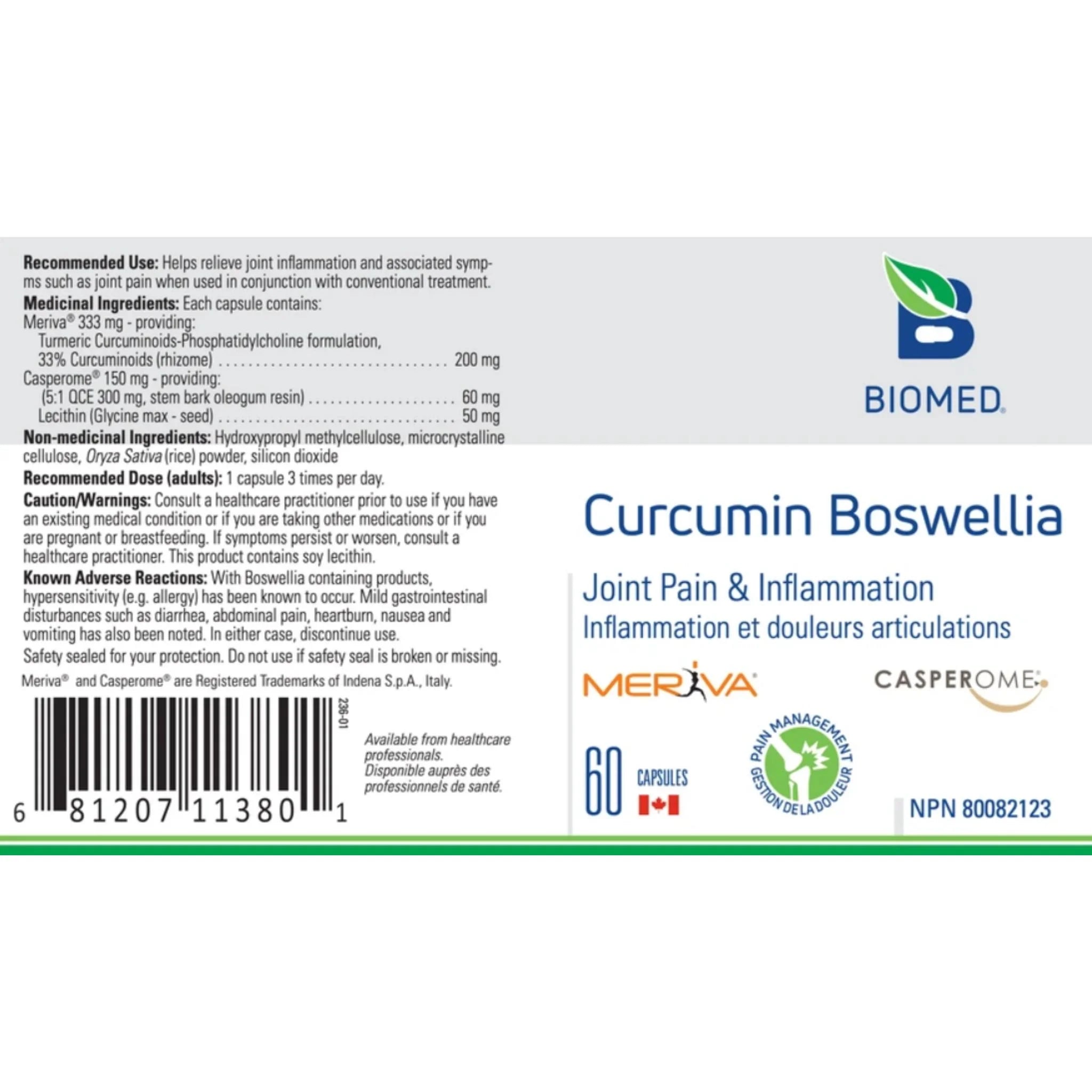 Biomed Curcumin Boswellia 60 Capsules - Relieve Joint Pain and Inflammation, Reduces Acute, Chronic Pain, Arthritis and Tendonitis - Nature's Source Inc