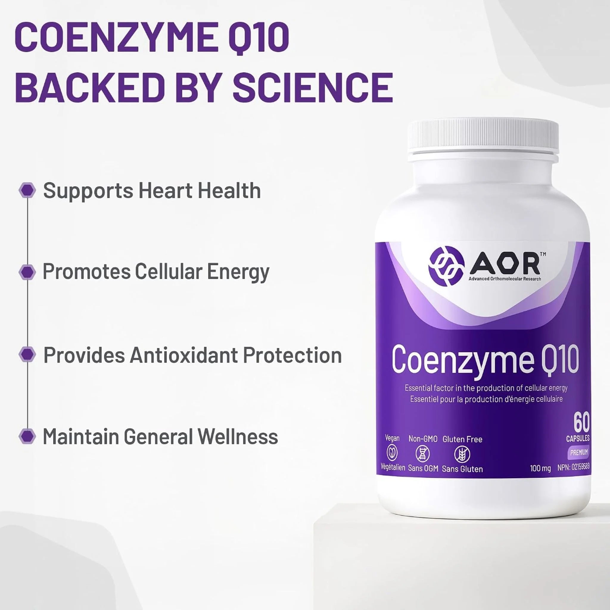 AOR Coenzyme Q10, 100mg, 60 Vegan Capsules - Nature's Source Inc