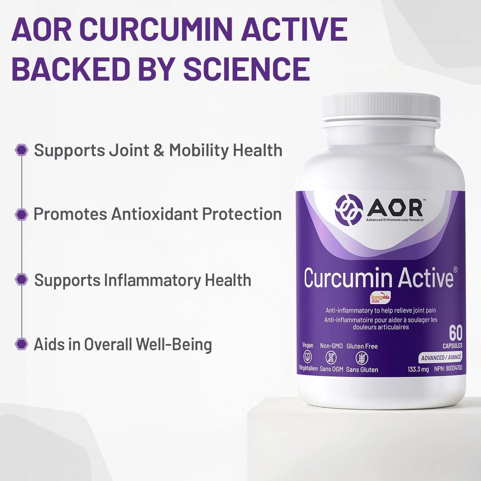 AOR Curcumin Active 133.3mg, 60 Vegan Capsules - Nature's Source Inc