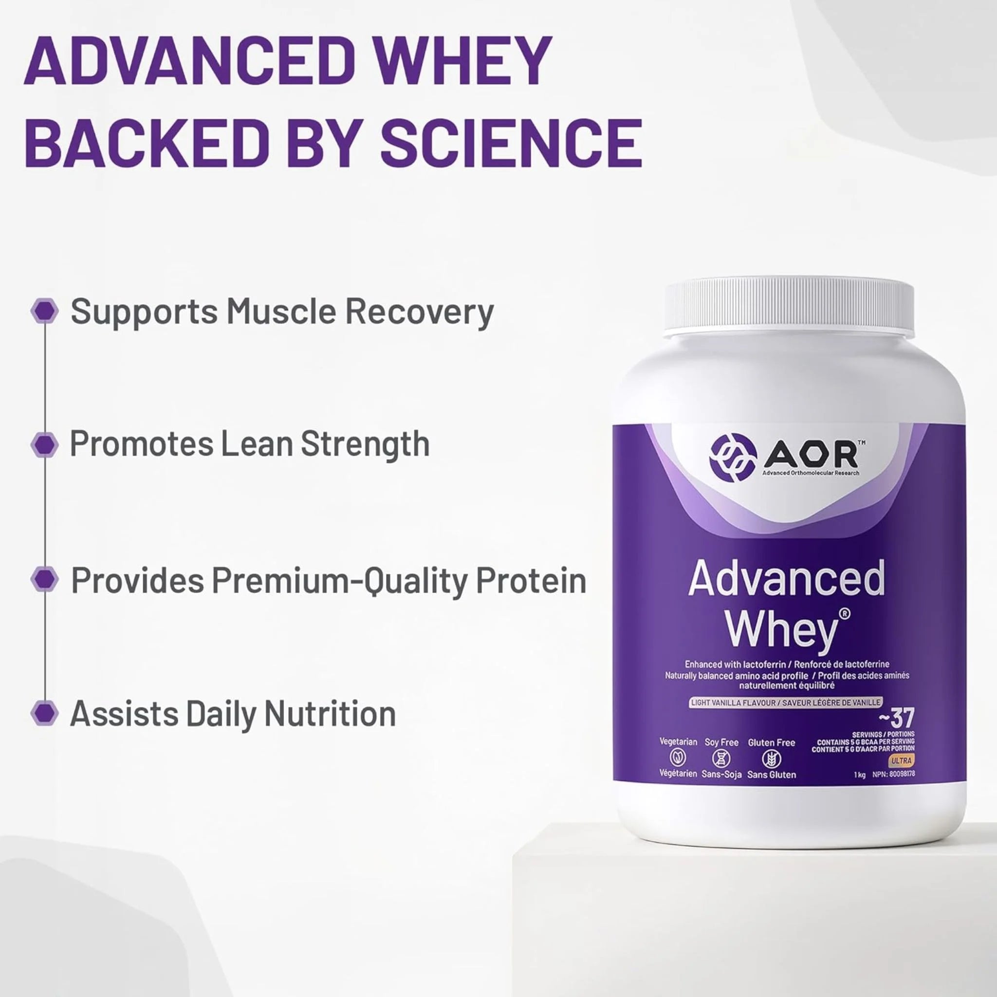AOR Advanced Whey Protein Vanilla 1kg - Nature's Source Inc