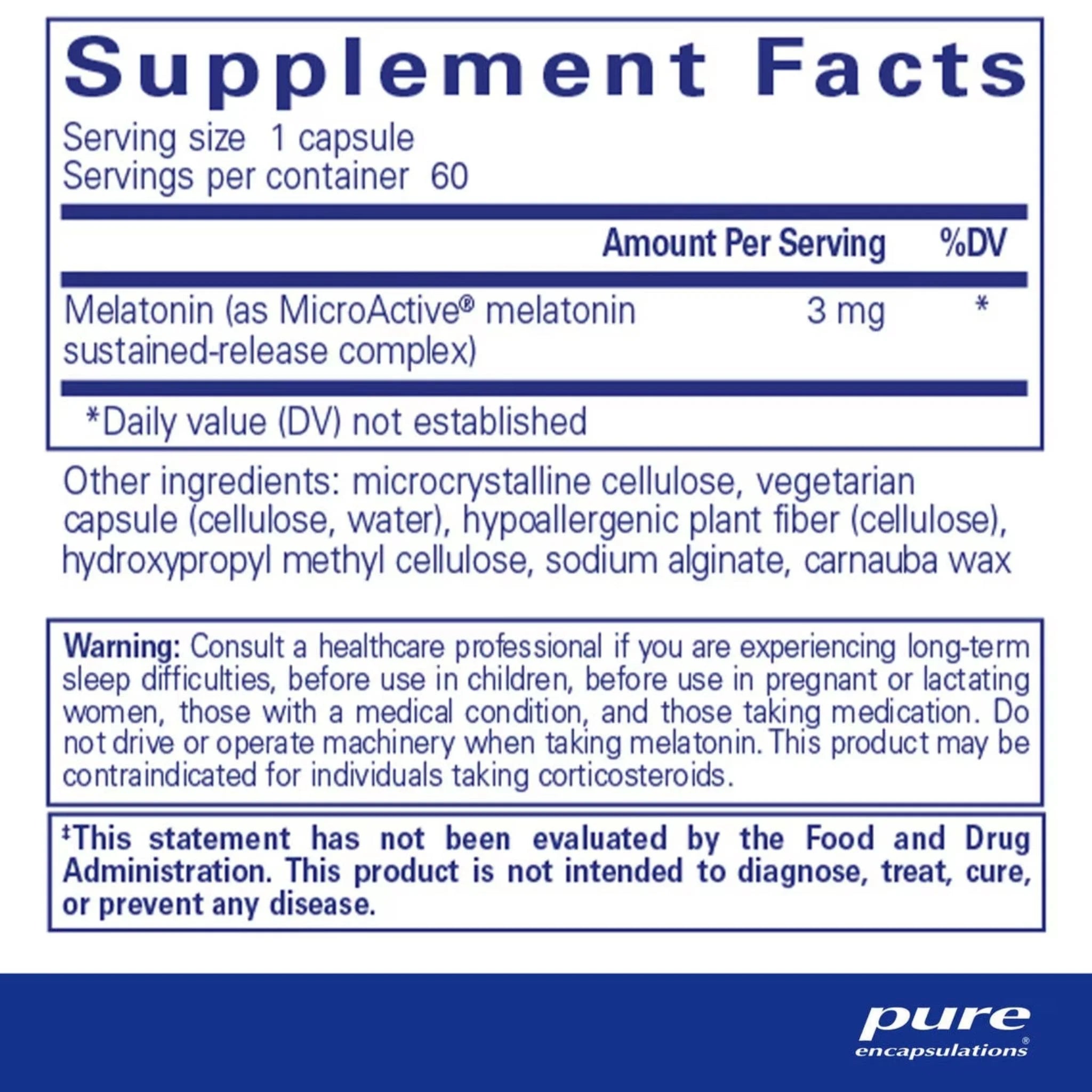 Pure Encapsulations Melatonin - SR 60 Capsules - Nature's Source Inc