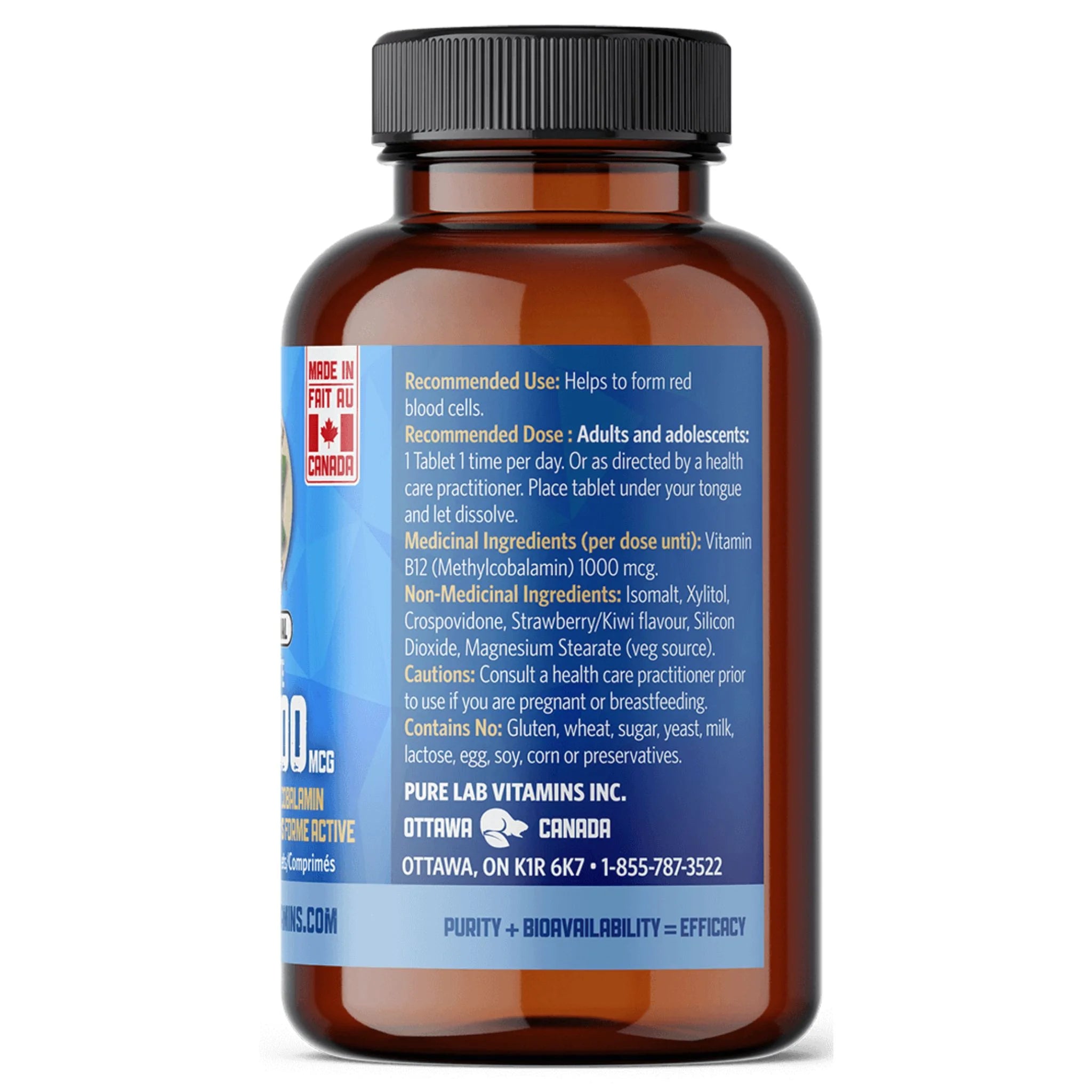 Pure Lab Vitamins Bioactive B12 1000mcg Sublingual 90ct