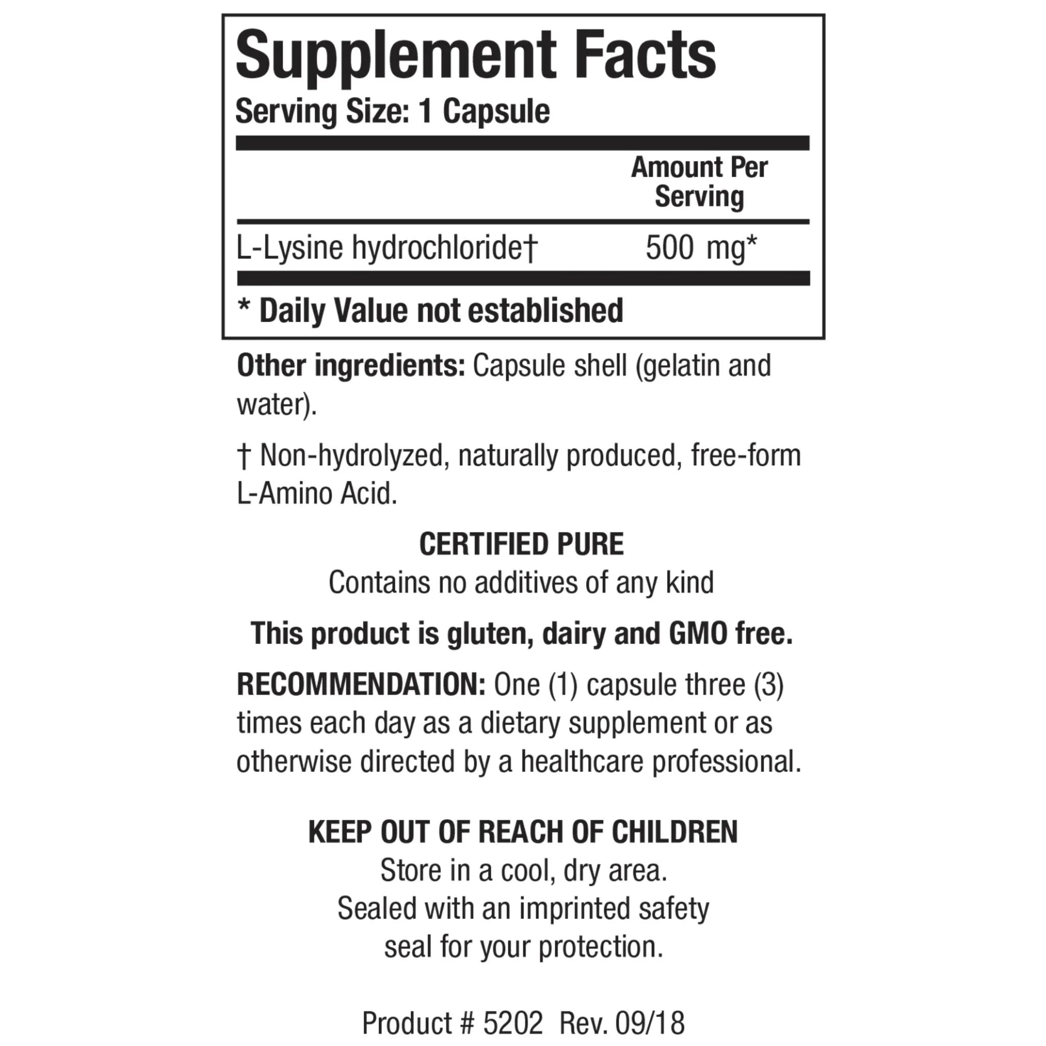 Biotics Research L-Lysine HCl 180 Capsules