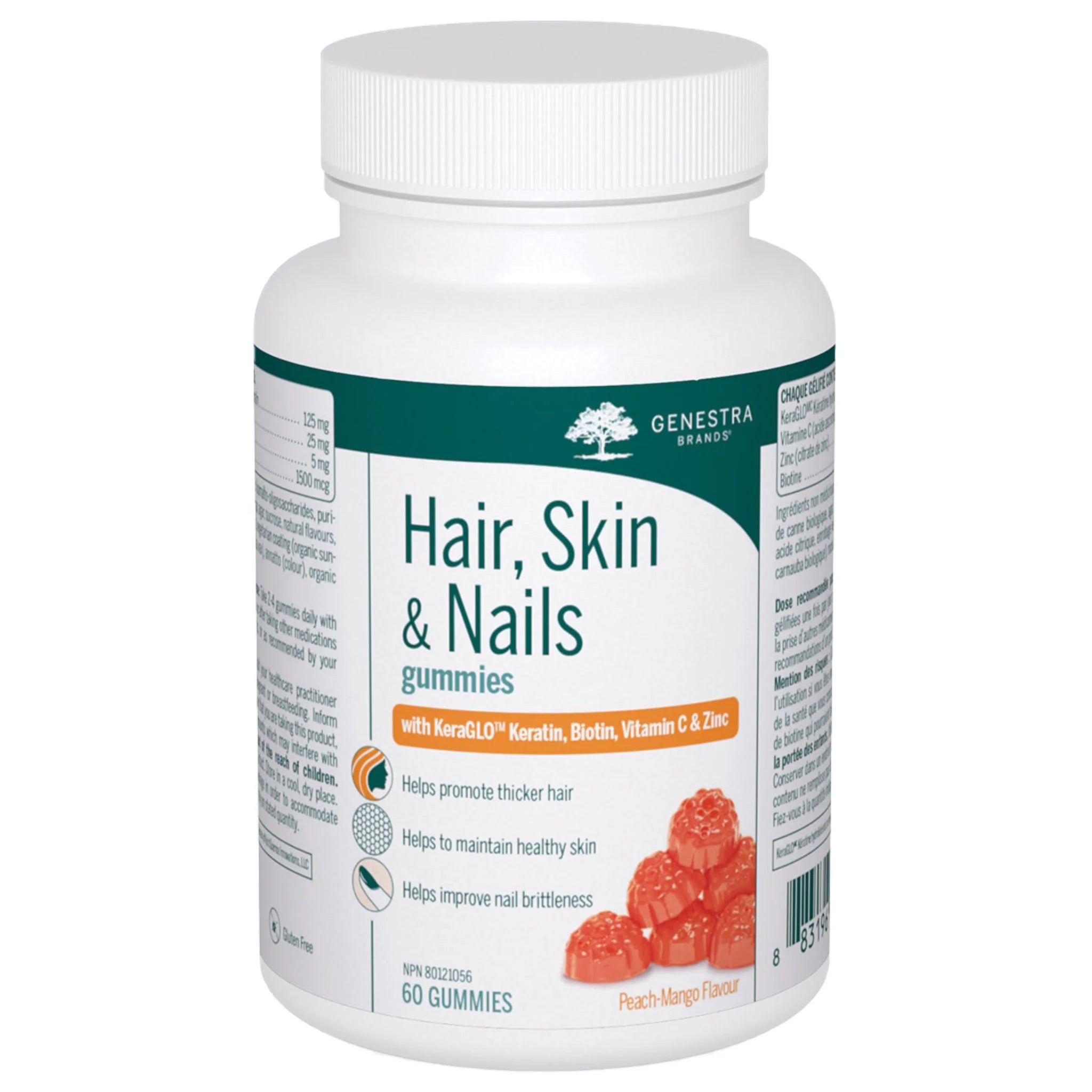 Genestra Brands Hair Skin & Nails Gummies Peach Mango 60 Gummy - Nature's Source Inc