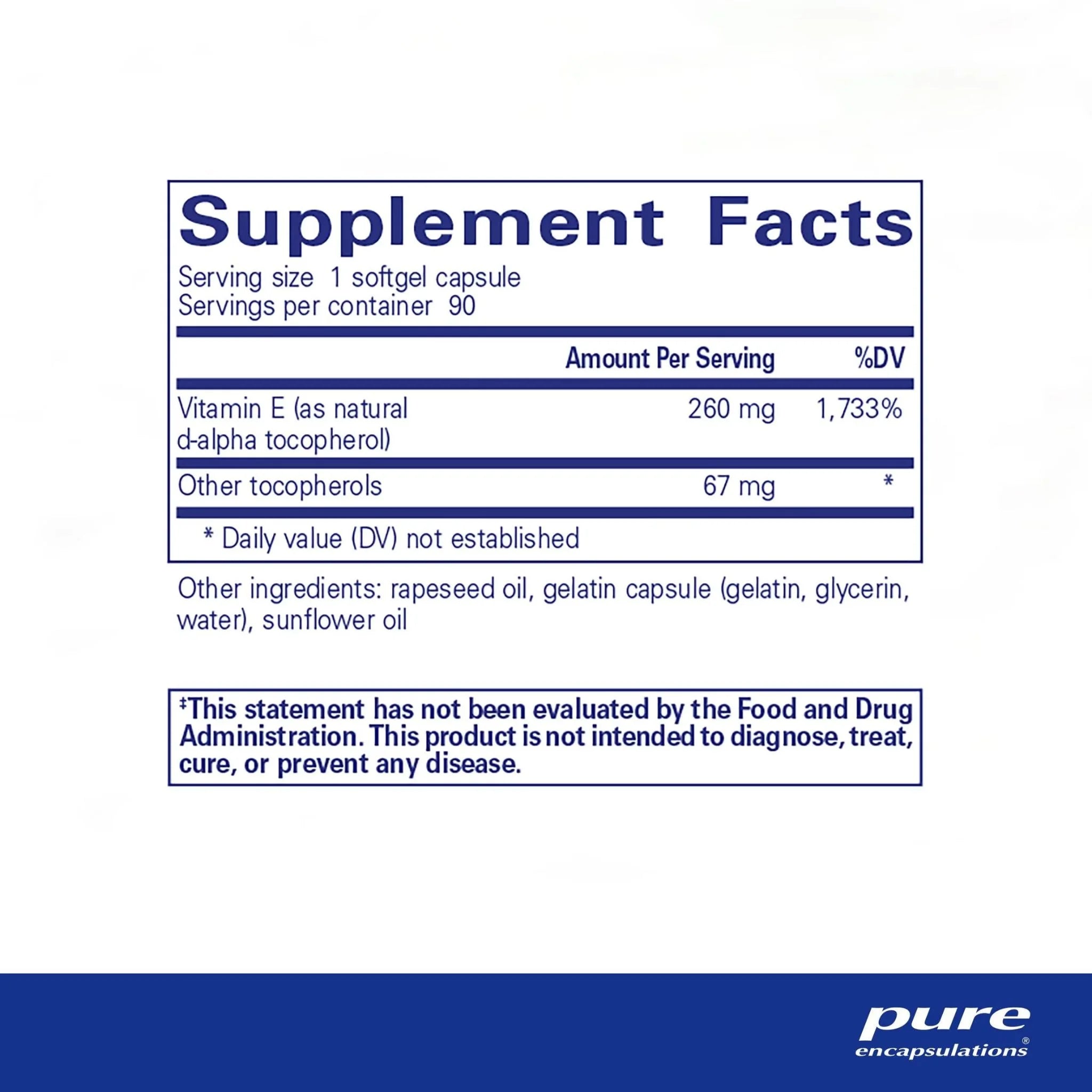 Pure Encapsulations Vitamin E Mixed Tocopherol 90 Veg-Caps