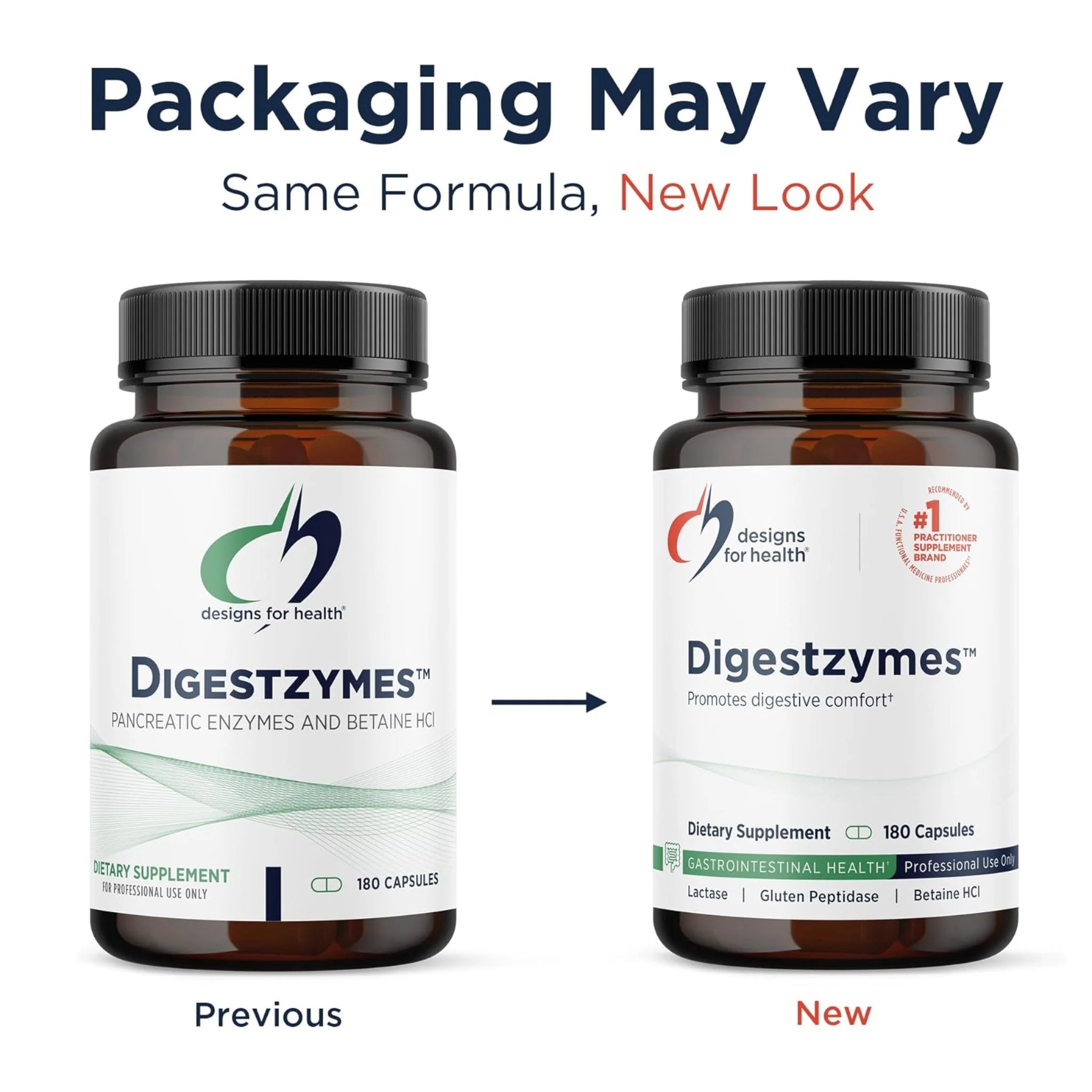 Designs for Health Digestzymes™ 180 Capsules - Digestive Enzymes With Betaine HCl Helps in Protein and Fat Digestion, Gas & Bloating Relief - Nature's Source Inc
