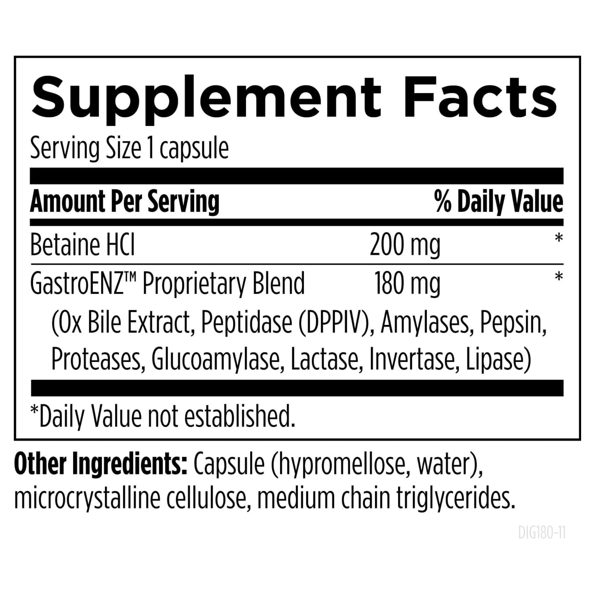 Designs for Health Digestzymes™ 180 Capsules - Digestive Enzymes With Betaine HCl Helps in Protein and Fat Digestion, Gas & Bloating Relief - Nature's Source Inc