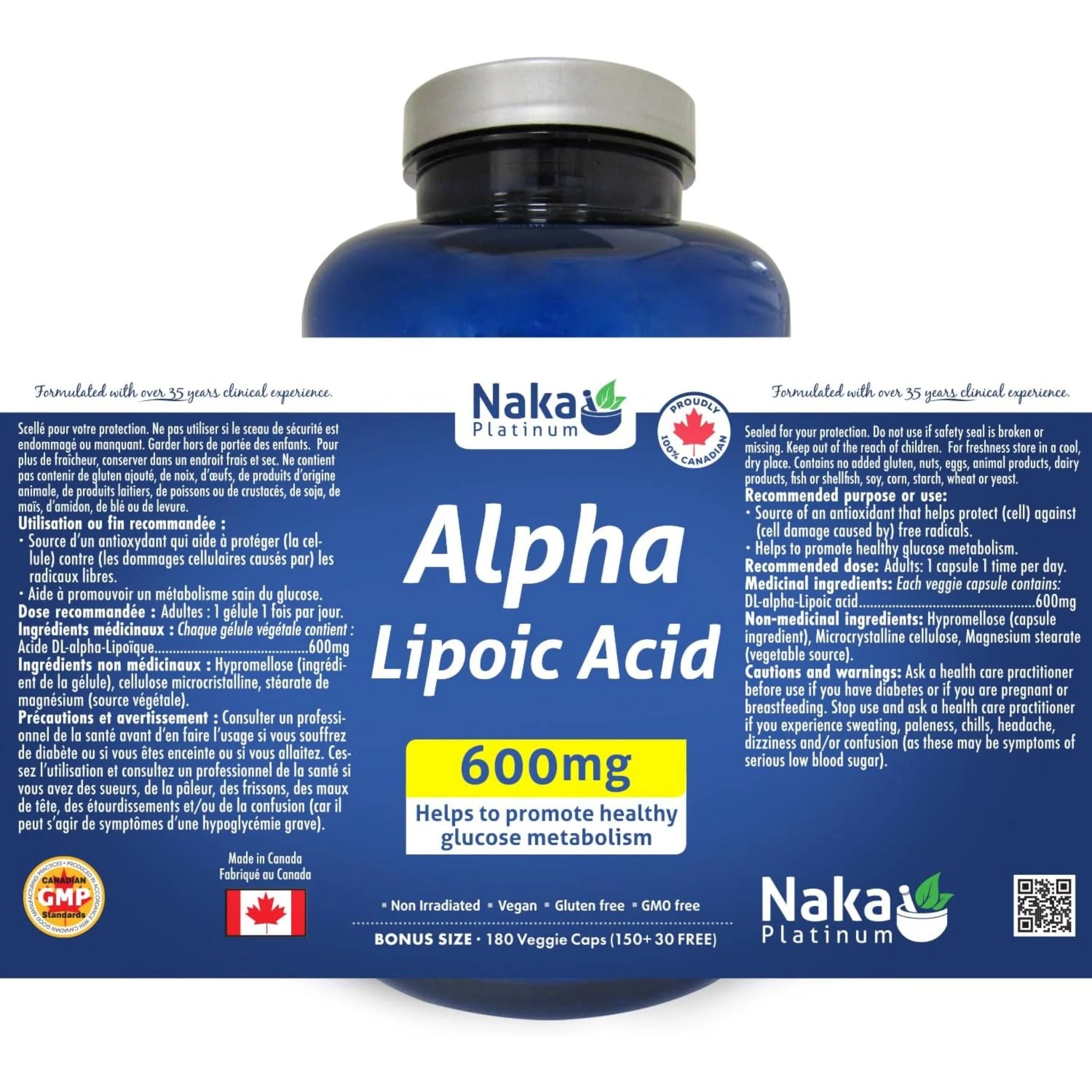 Naka Platinum Alpha Lipoic Acid 600mg 75 Vegan Capsules