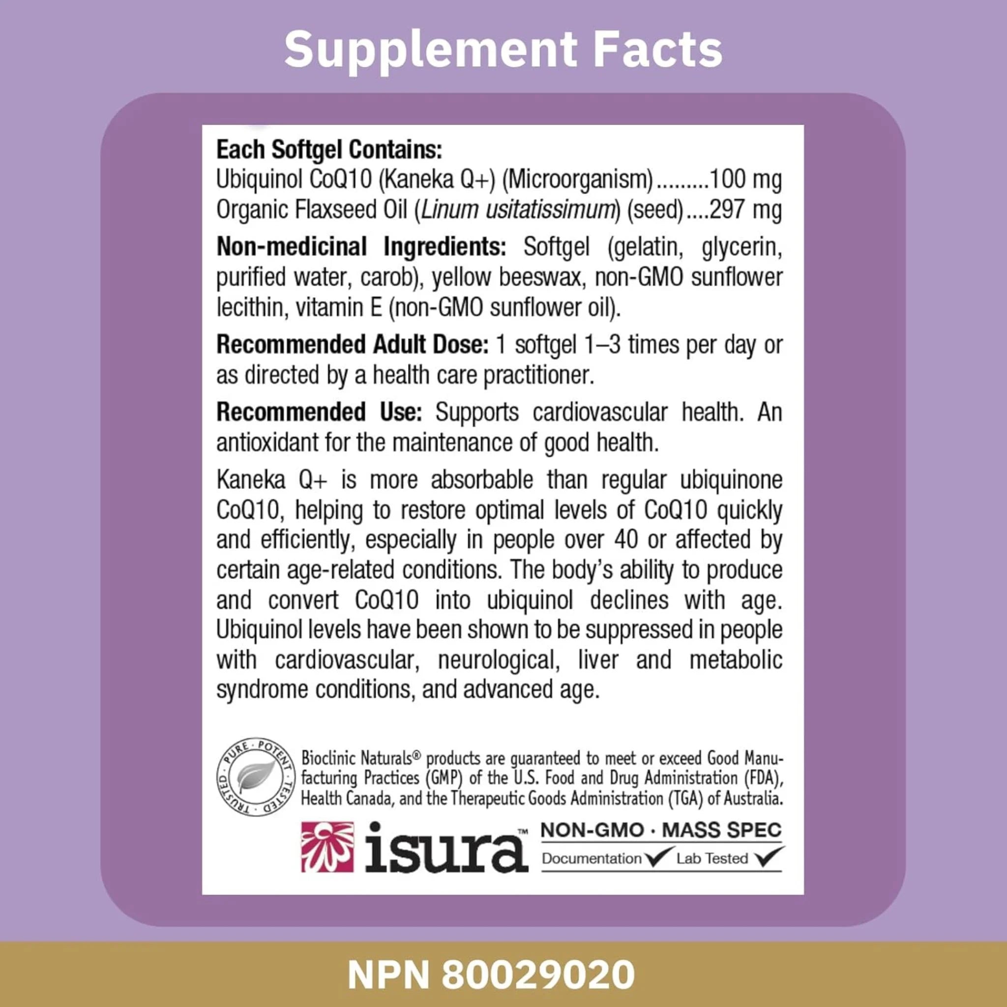Bioclinic Naturals Ubiquinol CoQ10 200mg 60 Softgels - Nature's Source Inc