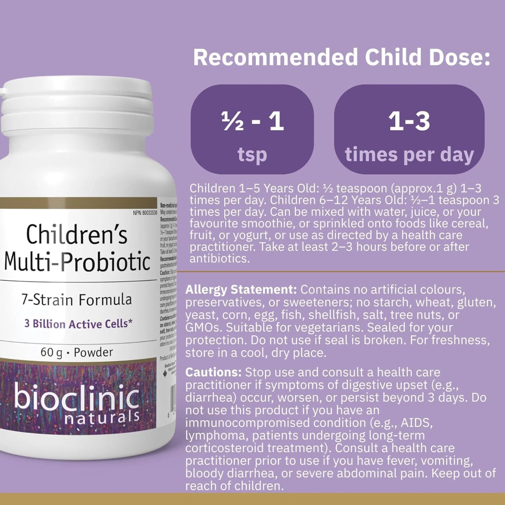 Bioclinic Naturals Children's Multi Probiotic, 7 Strain Formula Powder 60g