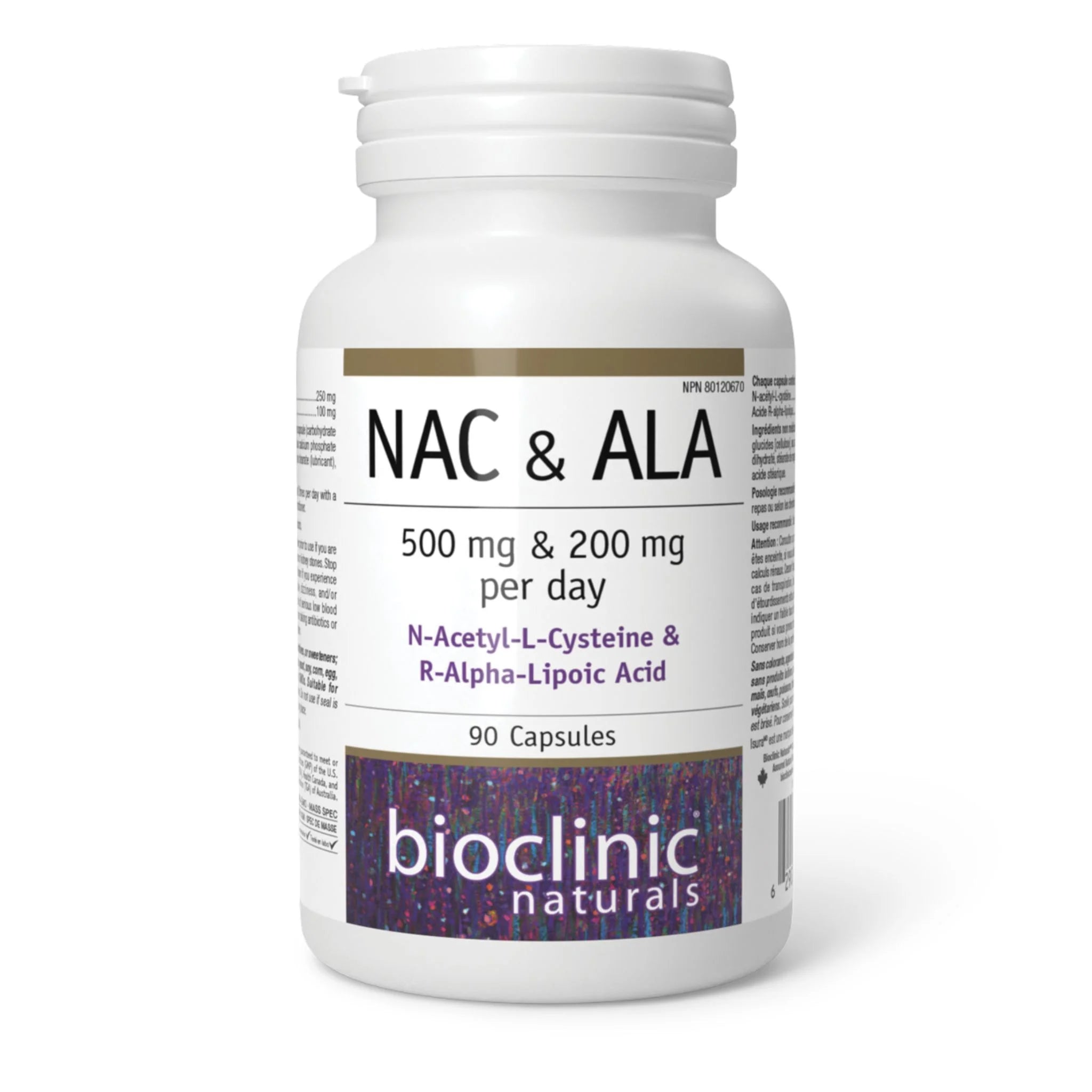Bioclinic Naturals NAC & ALA 500mg 200mg 90 Vegetarian Capsules - Nature's Source Inc