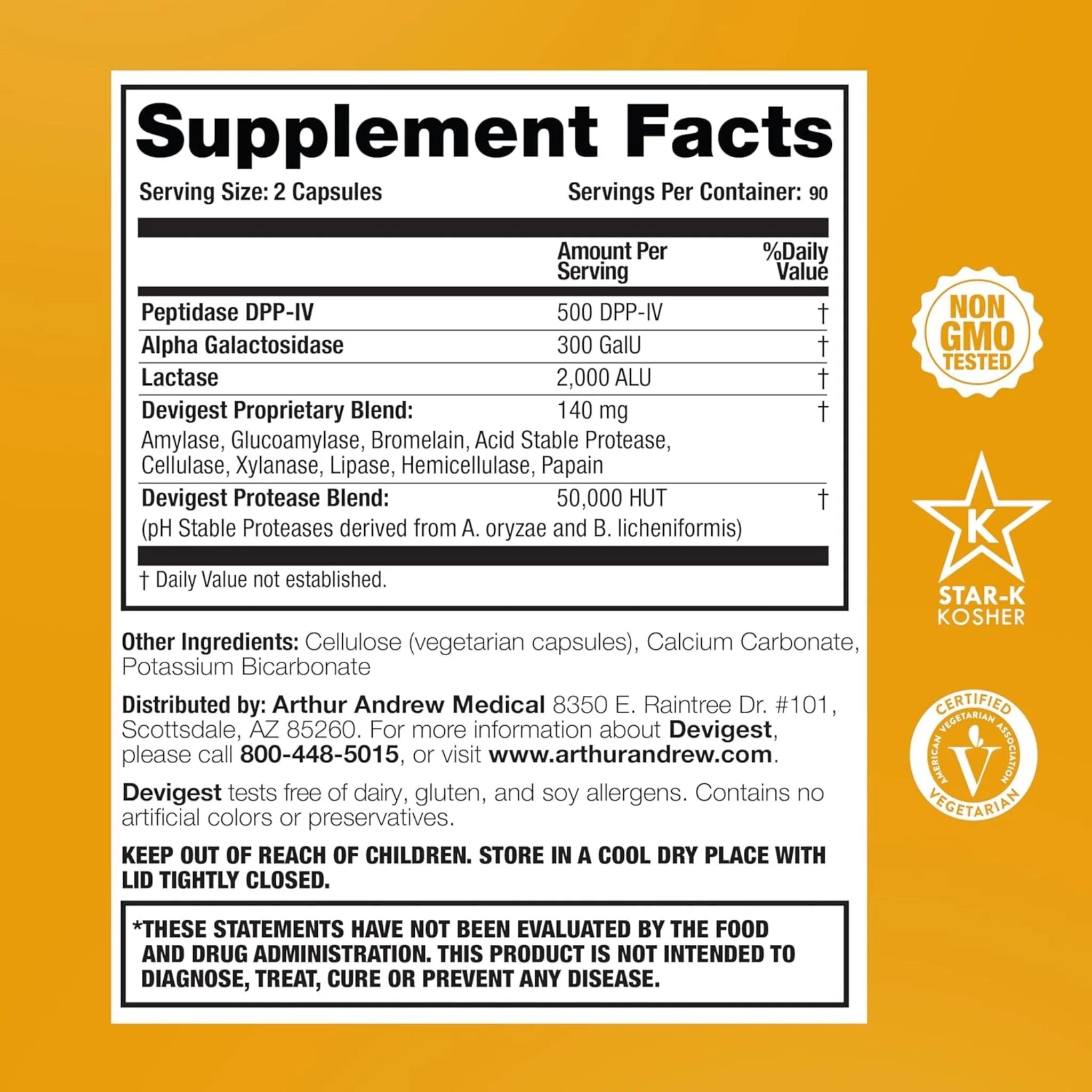 Arthur Andrew Medical Devigest 180 Capsules