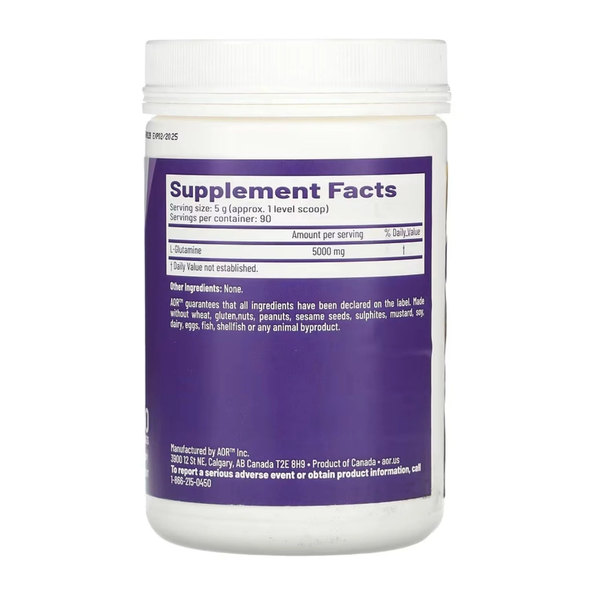 AOR L Glutamine Powder 450g, 90 Servings - Nature's Source Inc