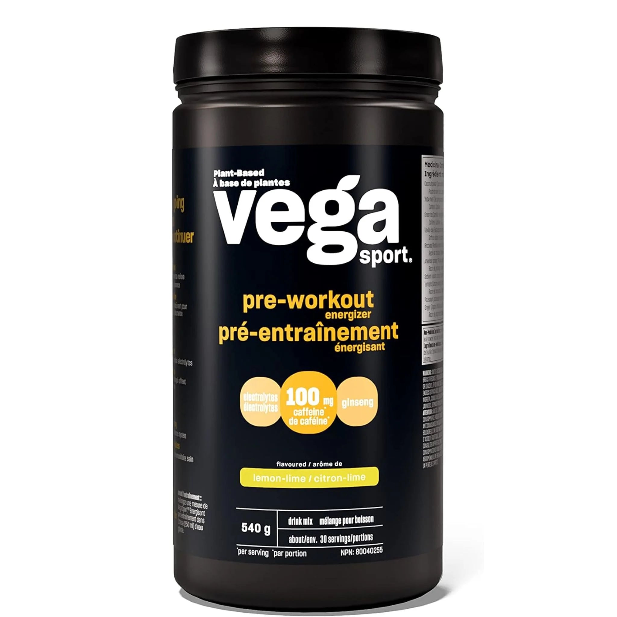 Vega Sport Pre - Workout Energizer Lemon Lime 540g - Nature's Source Inc