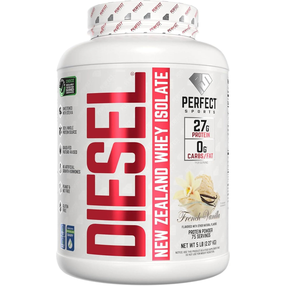 Perfect Sports Diesel New Zealand Whey Isolate Protein Powder, Vanilla, 5lbs