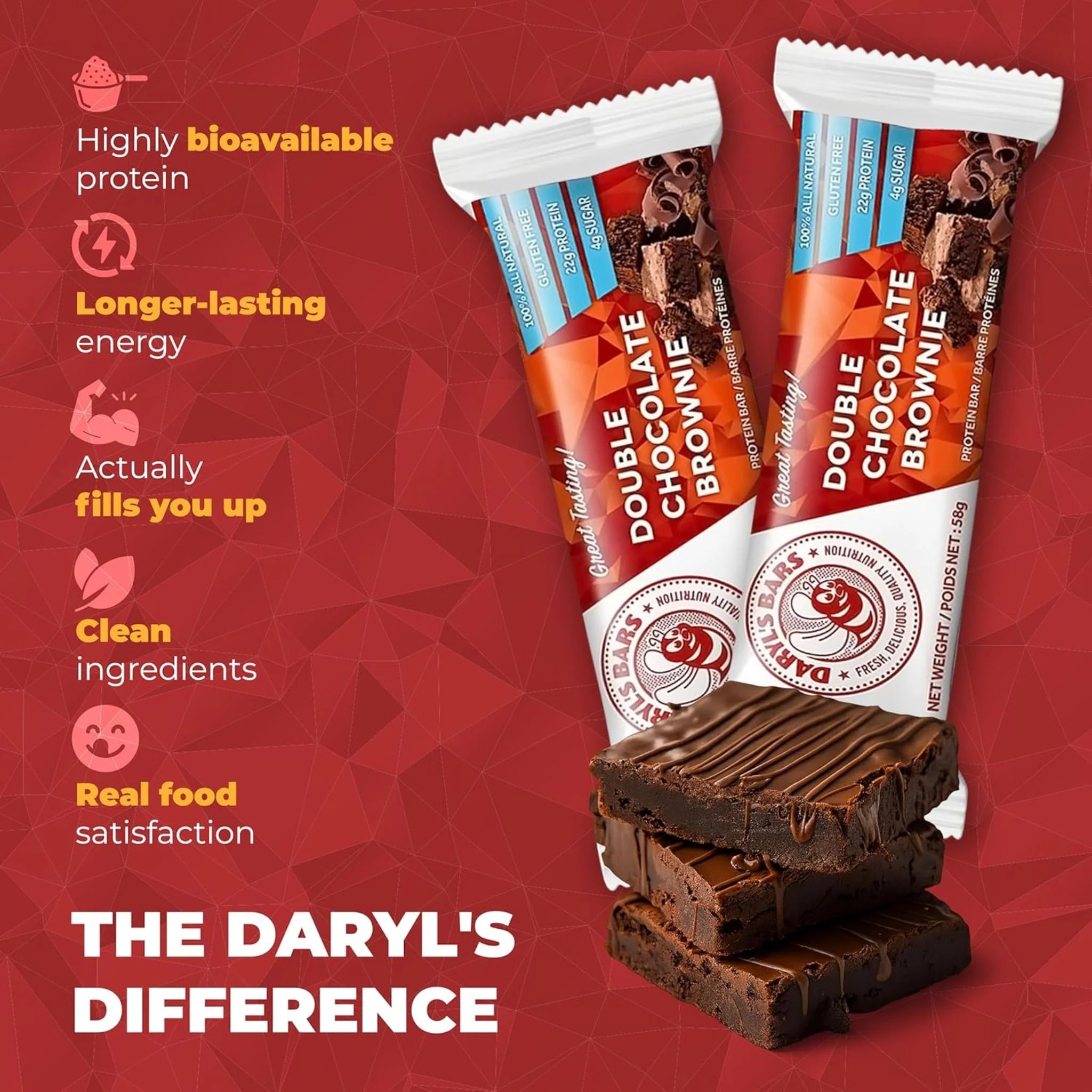 Daryl's Bars Double Chocolate Brownie 58g