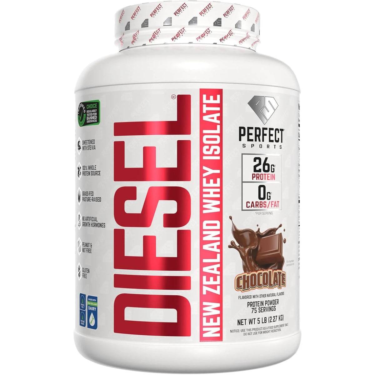 Perfect Sports Diesel New Zealand Whey Isolate, Chocolate, 5lbs