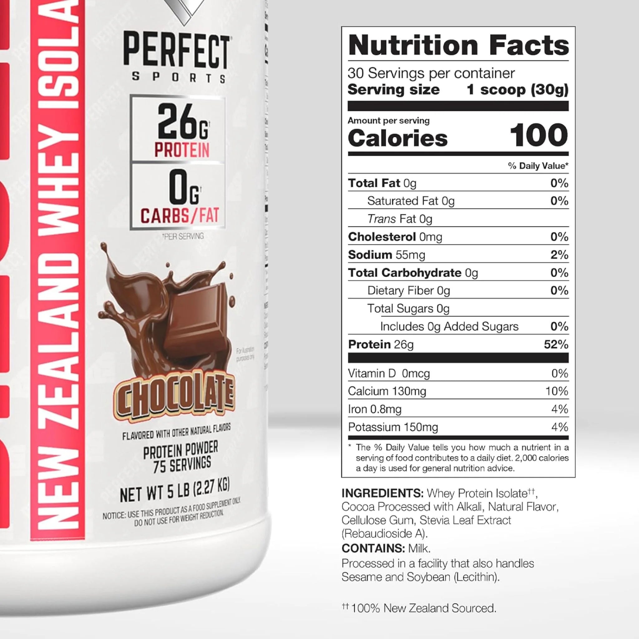 Perfect Sports Diesel New Zealand Whey Isolate, Chocolate, 5lbs