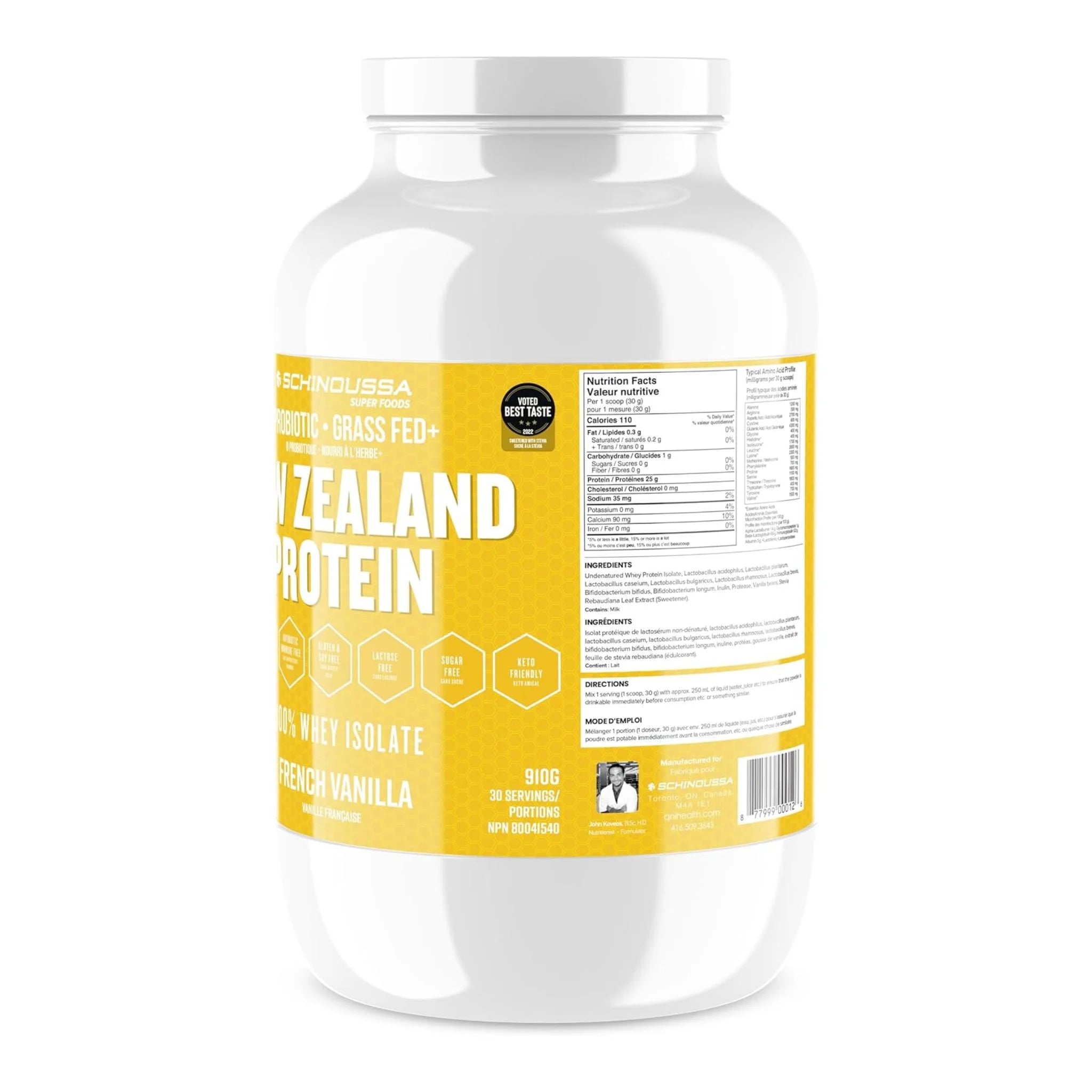 Schinoussa Probiotic Whey Isolate Vanilla 910g - Nature's Source Inc