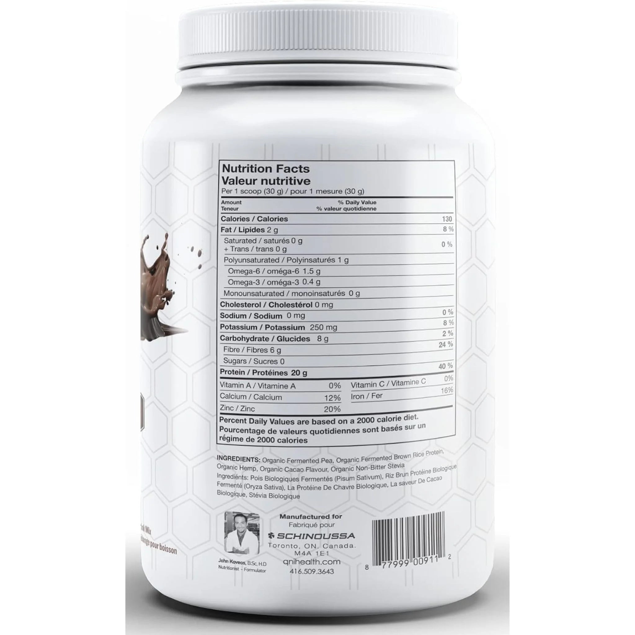 Schinoussa Raw Vegan Protein Chocolate 840g - Nature's Source Inc