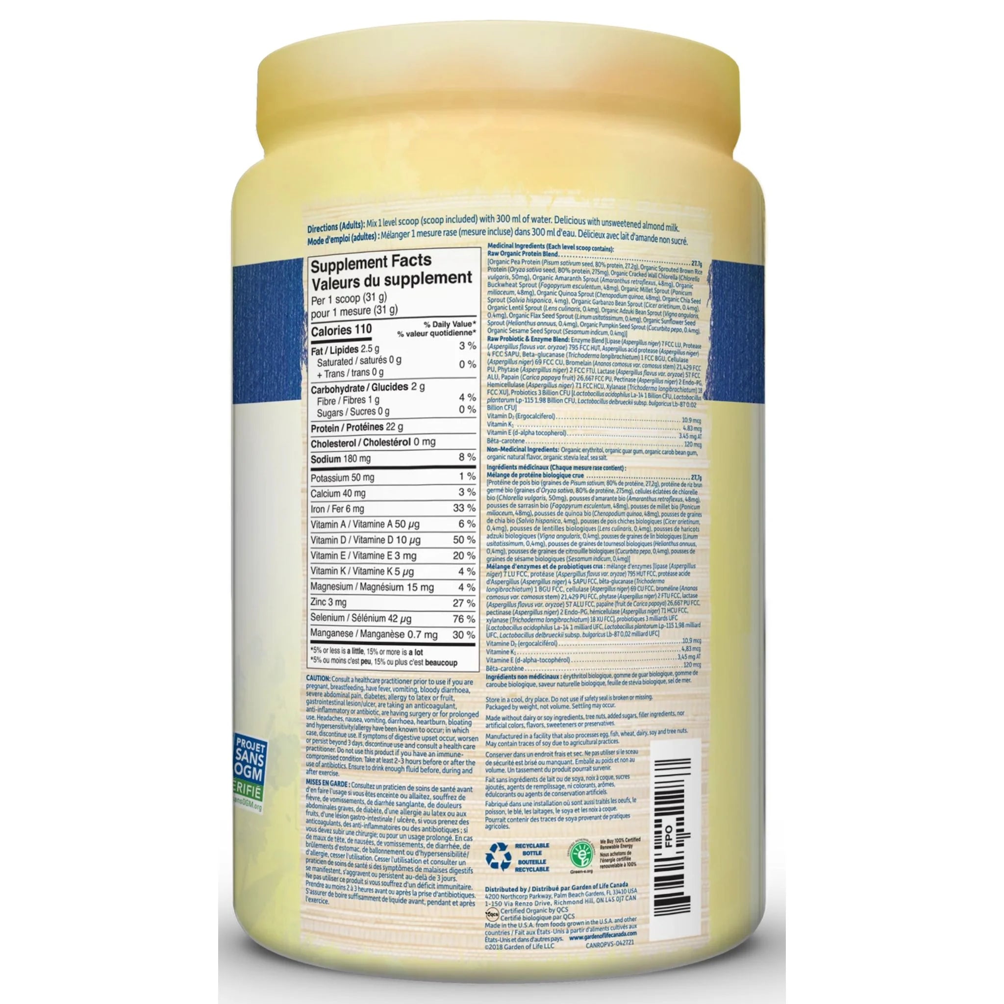 Garden of Life Raw Organic Protein Vanilla 624g