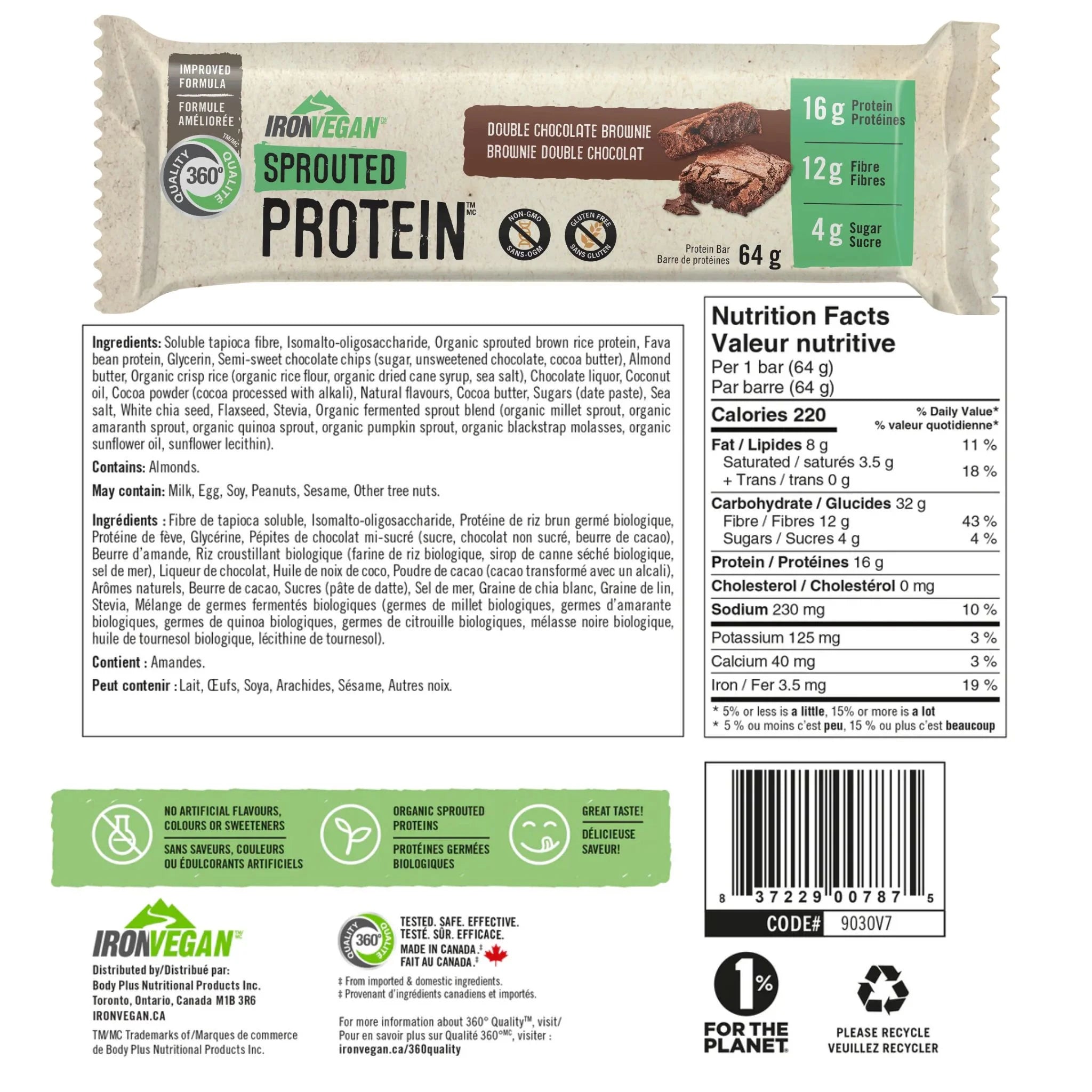 Iron Vegan Sprouted Protein Bar Double Chocolate 64g