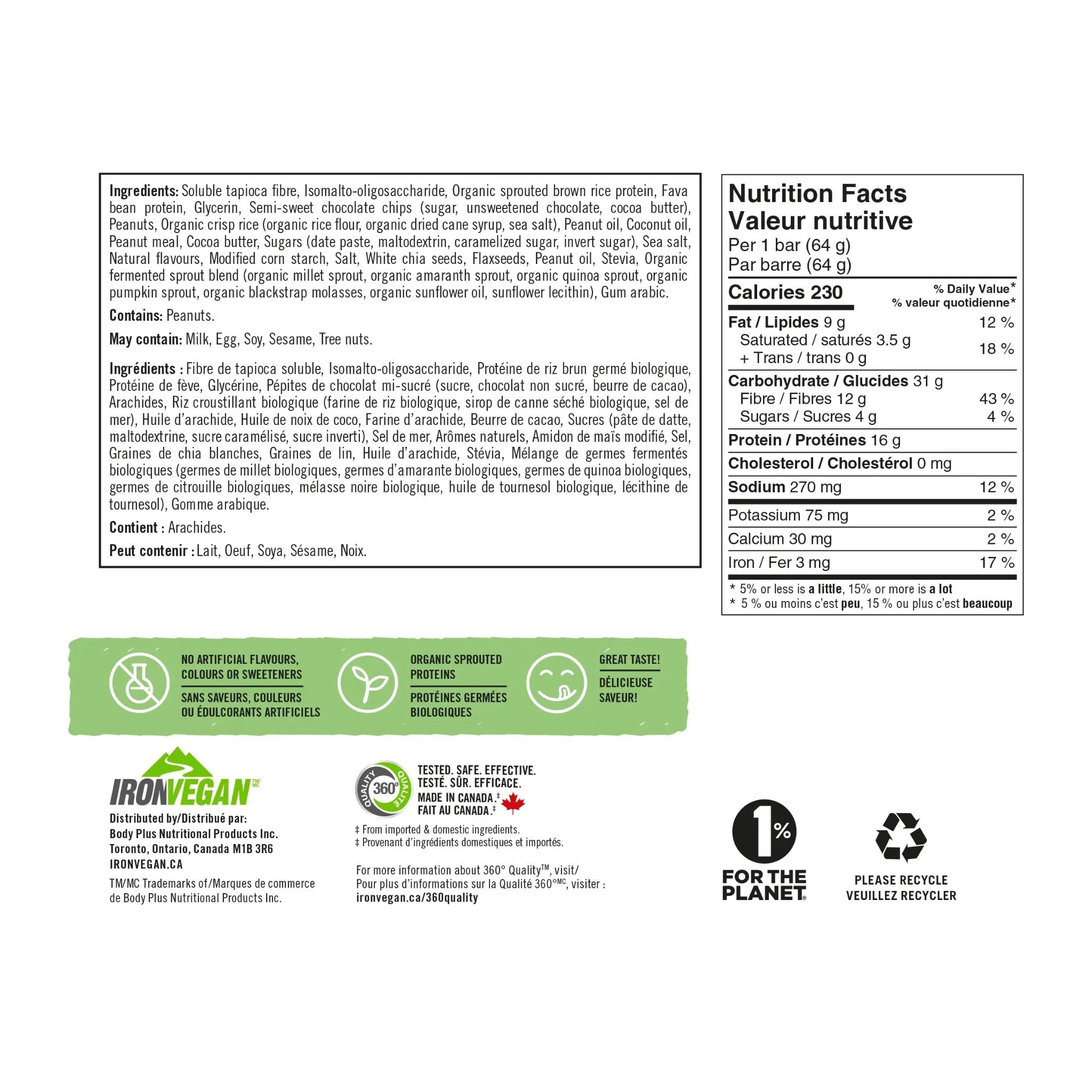Iron Vegan Protein Bar - Peanut Chocolate Chip 64g
