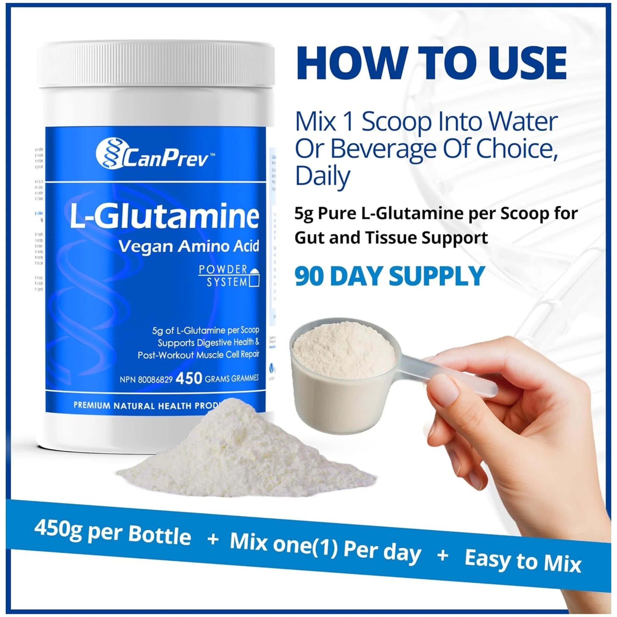 CanPrev L-Glutamine Vegan Amino Acid Powder - 450g